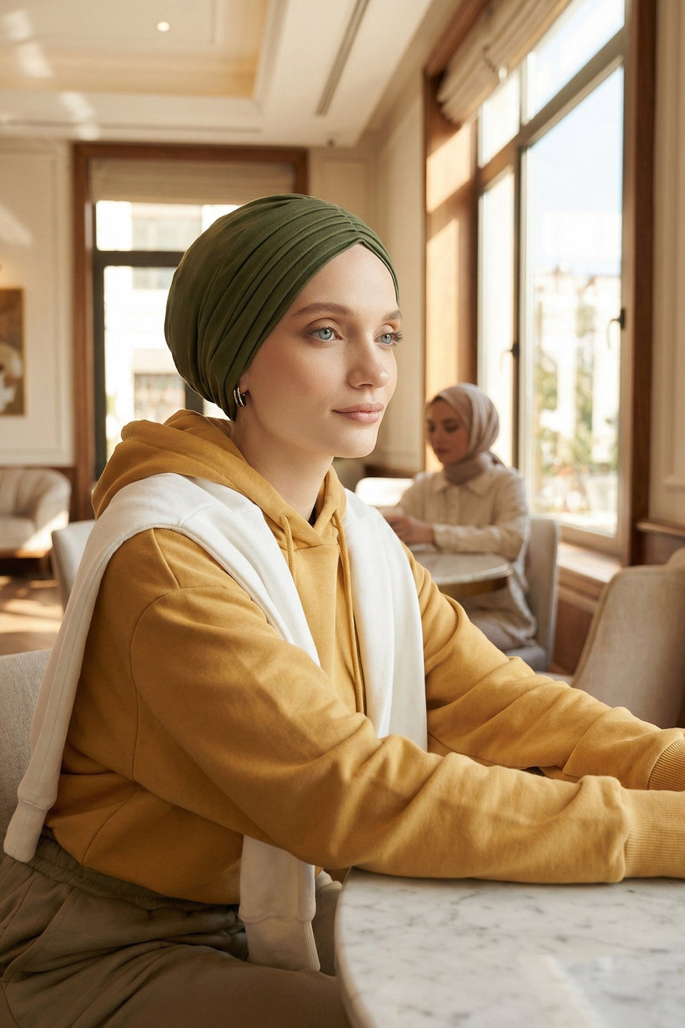 Shirred Elegance Head Turban For Women Fashion Instant Turban Shirred Head Scarf, Plain & Comfortable Stylish Bonnet Cap for Women,B-13 Army Green