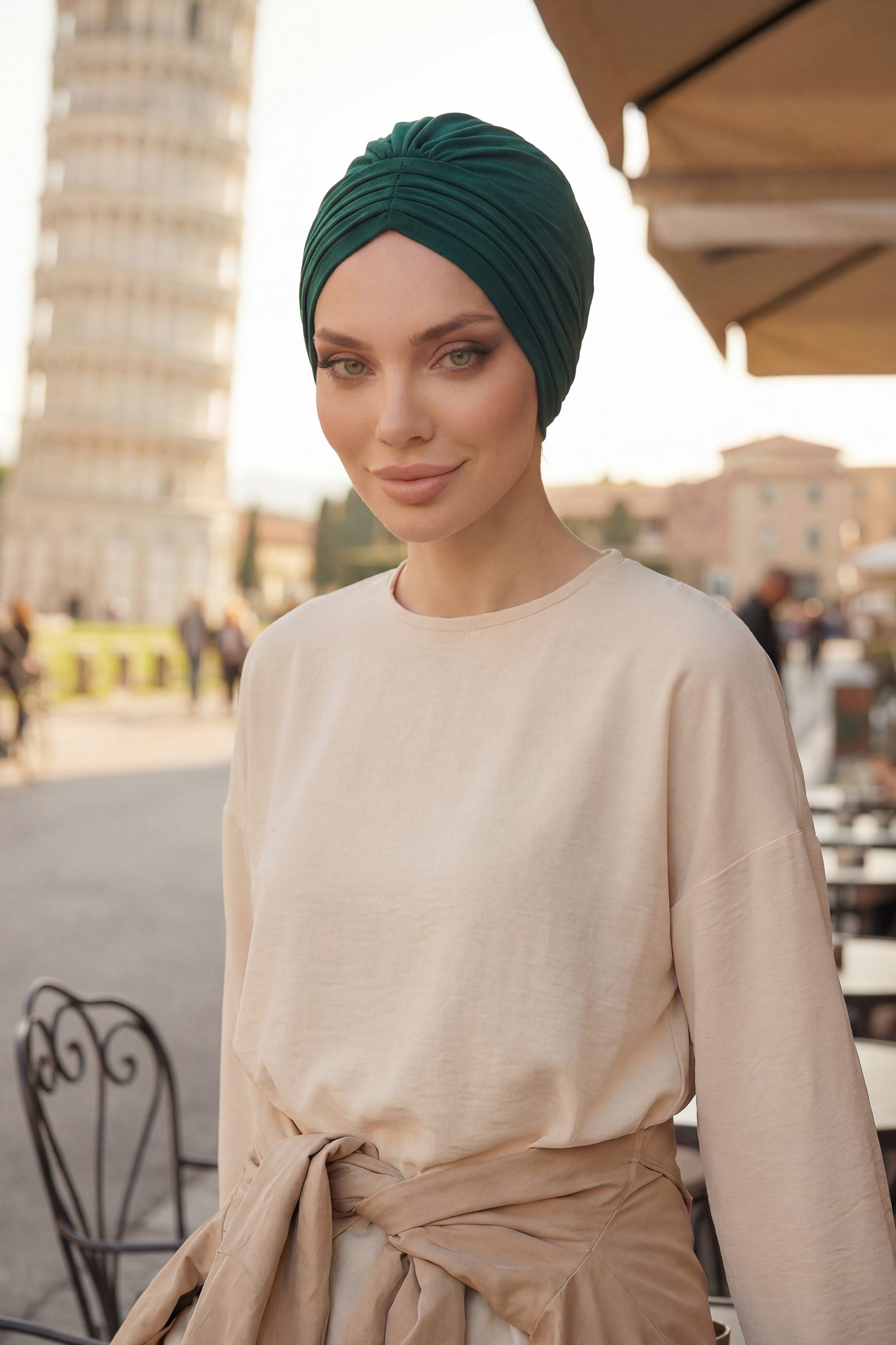 Shirred Elegance Head Turban For Women Fashion Instant Turban Shirred Head Scarf, Plain & Comfortable Stylish Bonnet Cap for Women,B-13 Green