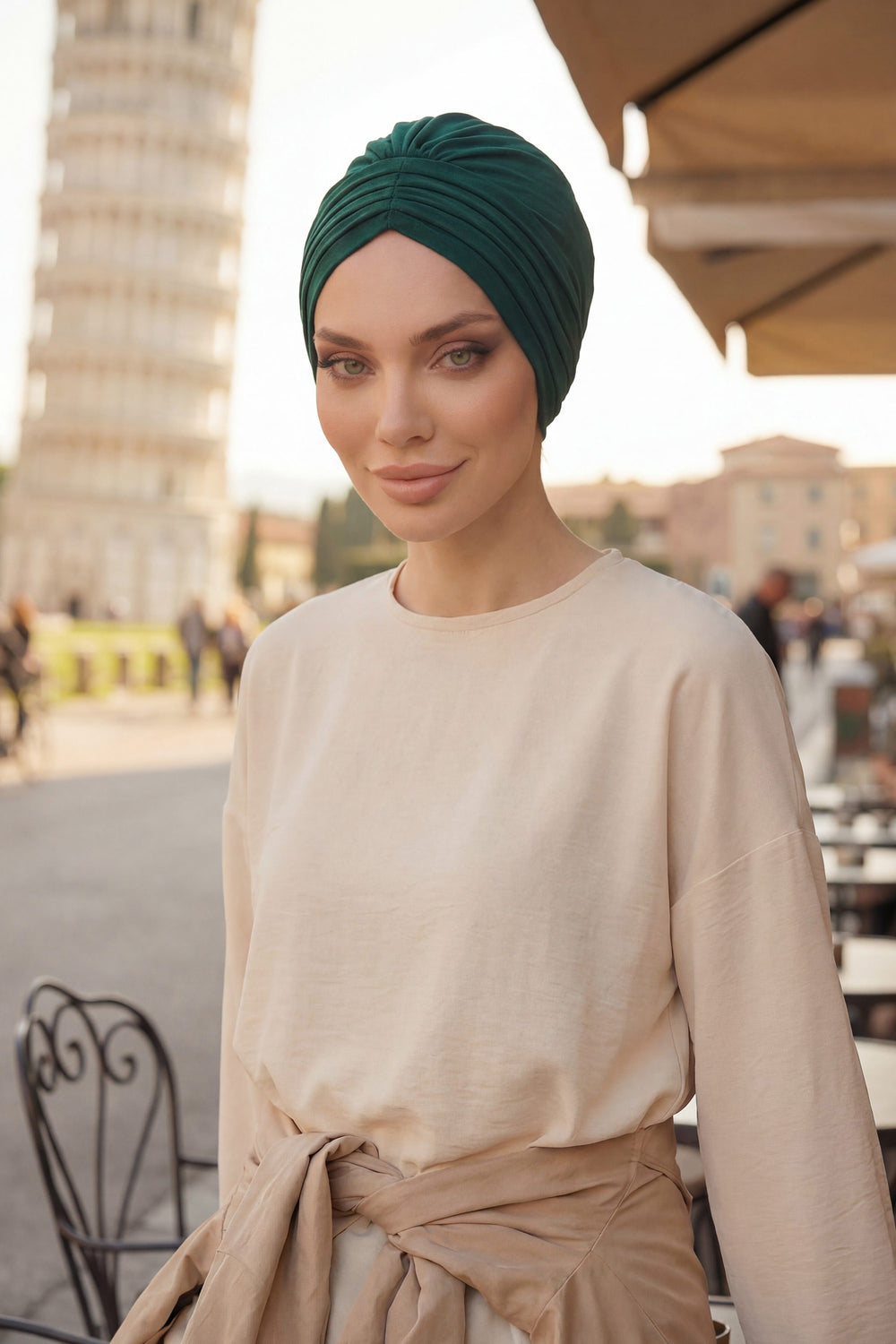 Shirred Elegance Head Turban For Women Fashion Instant Turban Shirred Head Scarf, Plain & Comfortable Stylish Bonnet Cap for Women,B-13 Green