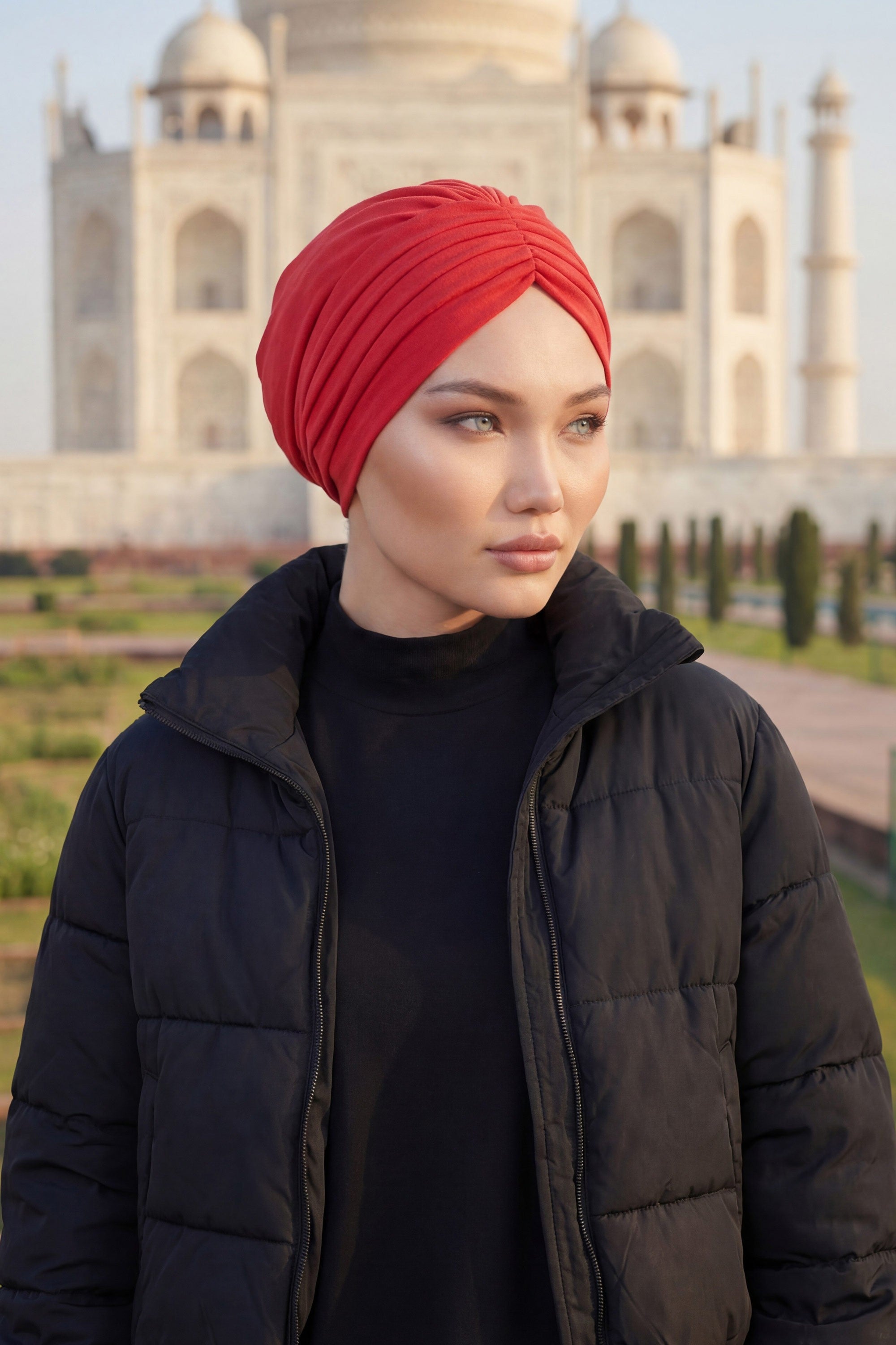 Shirred Elegance Head Turban For Women Fashion Instant Turban Shirred Head Scarf, Plain & Comfortable Stylish Bonnet Cap for Women,B-13 Red