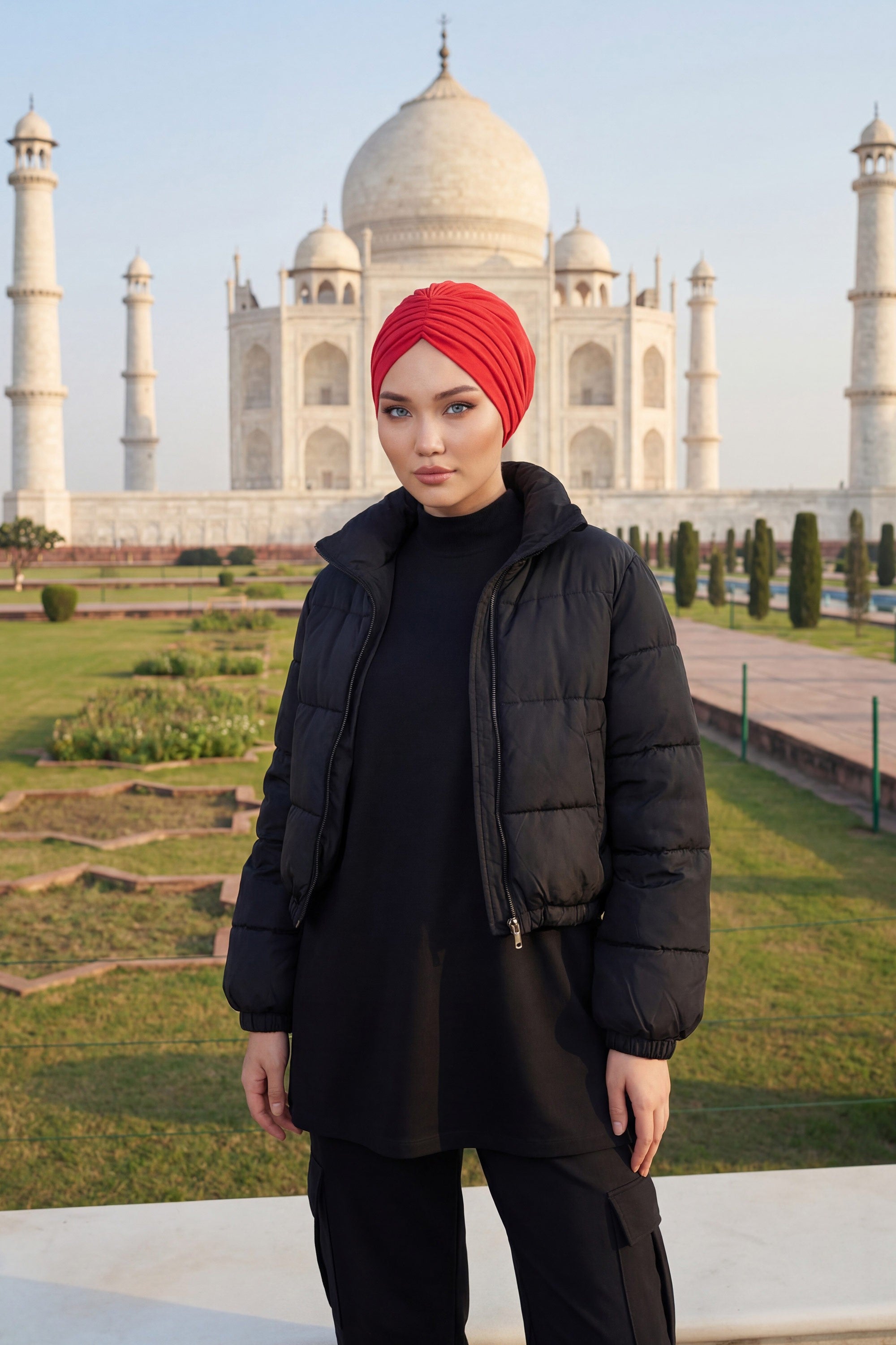 Shirred Elegance Head Turban For Women Fashion Instant Turban Shirred Head Scarf, Plain & Comfortable Stylish Bonnet Cap for Women,B-13 Red