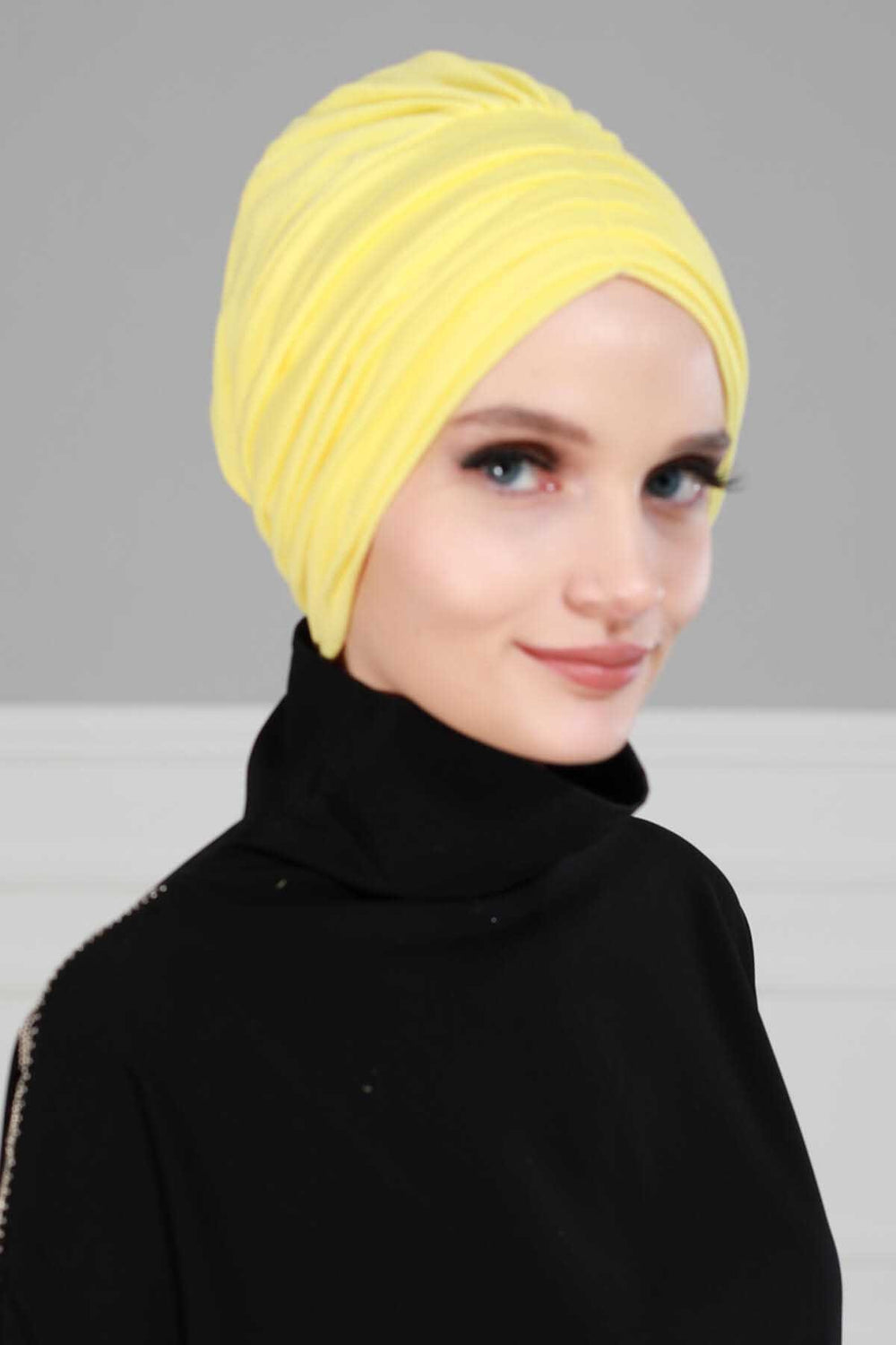 Shirred Elegance Head Turban For Women Fashion Instant Turban Shirred Head Scarf, Plain & Comfortable Stylish Bonnet Cap for Women,B-13 Yellow