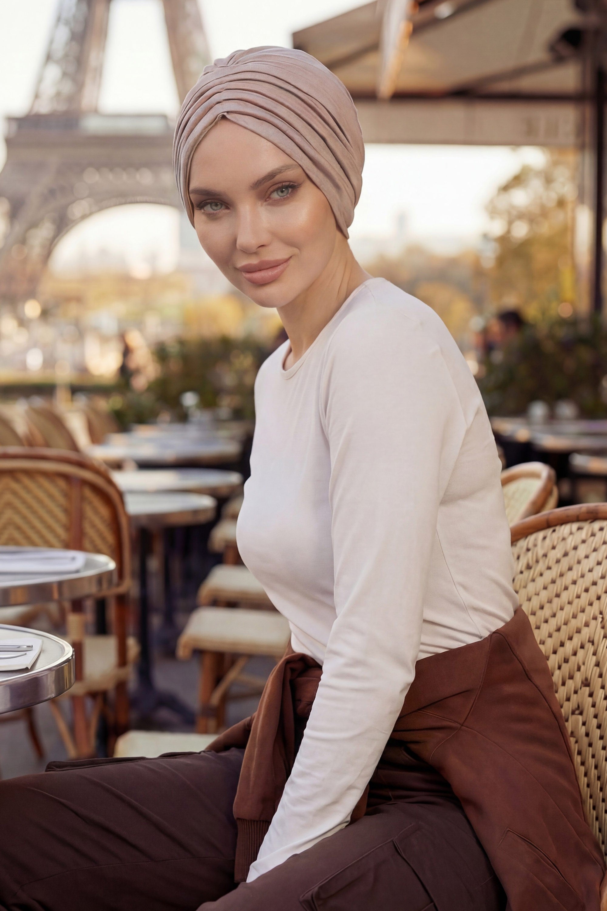 Shirred Elegance Head Turban For Women Fashion Instant Turban Shirred Head Scarf, Plain & Comfortable Stylish Bonnet Cap for Women,B-13 Mink