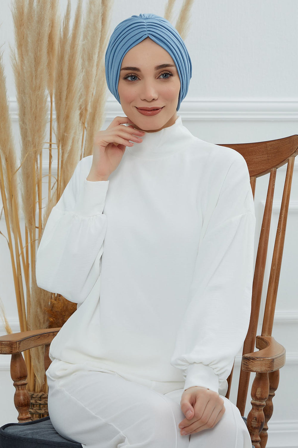 Shirred Elegance Head Turban For Women Fashion Instant Turban Shirred Head Scarf, Plain & Comfortable Stylish Bonnet Cap for Women,B-13 Blue
