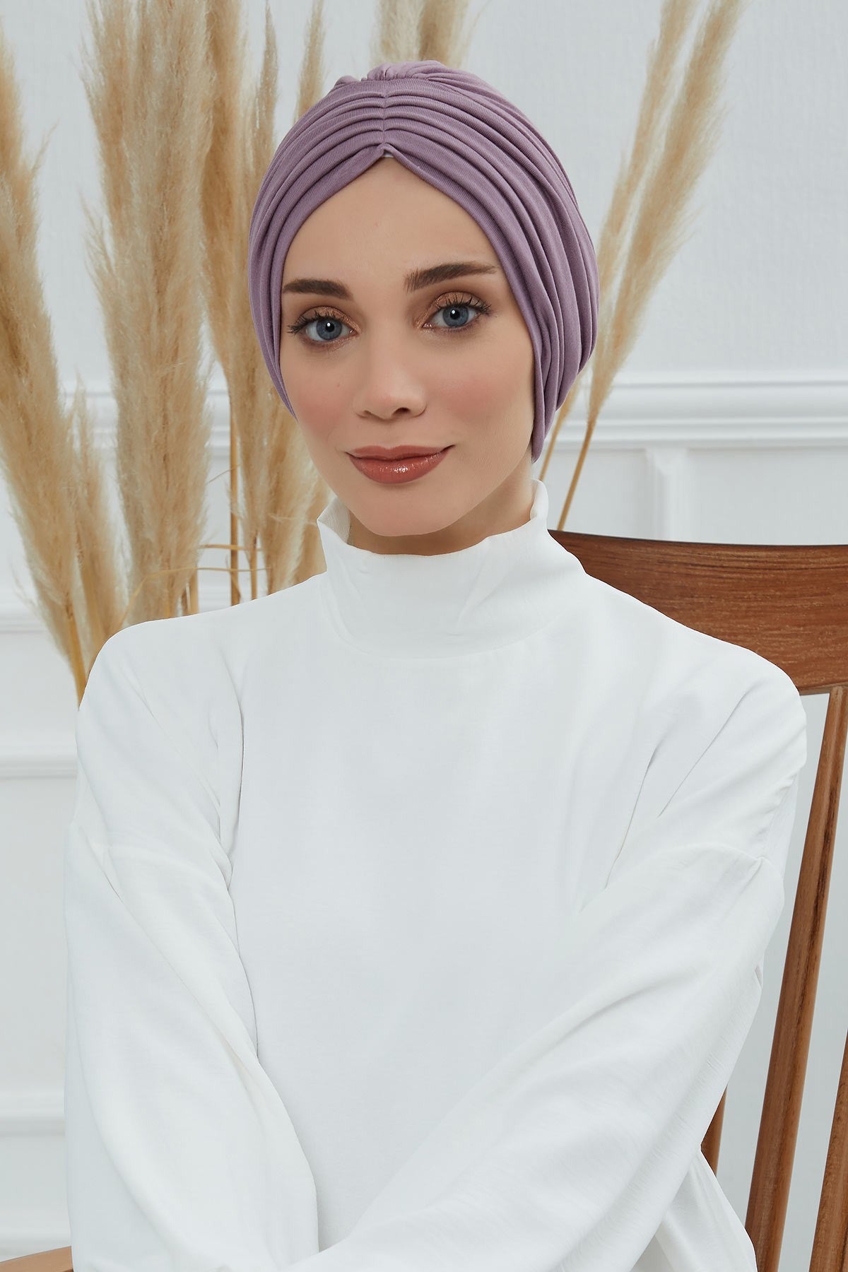 Shirred Elegance Head Turban For Women Fashion Instant Turban Shirred Head Scarf, Plain & Comfortable Stylish Bonnet Cap for Women,B-13 Lilac