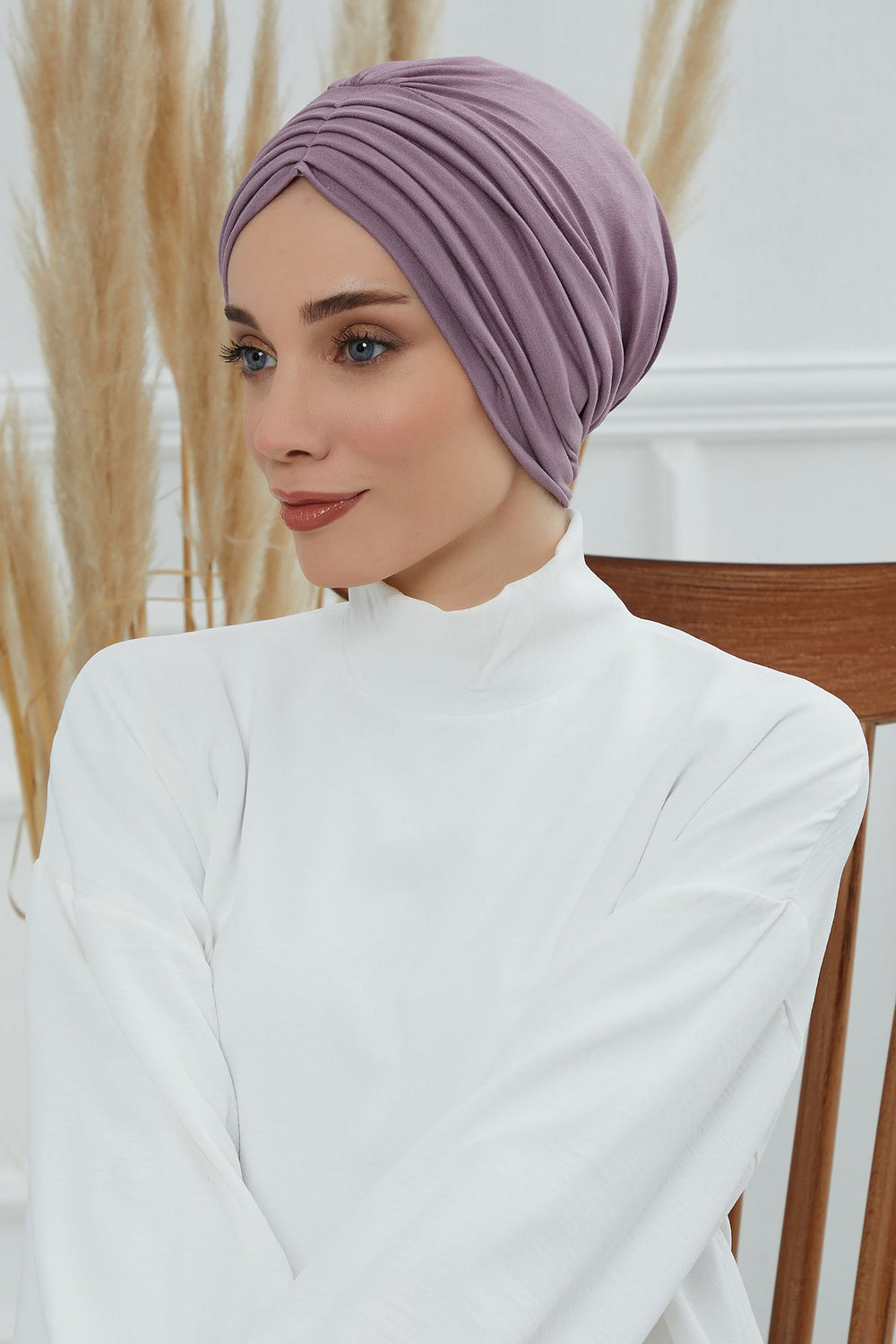 Shirred Elegance Head Turban For Women Fashion Instant Turban Shirred Head Scarf, Plain & Comfortable Stylish Bonnet Cap for Women,B-13 Lilac