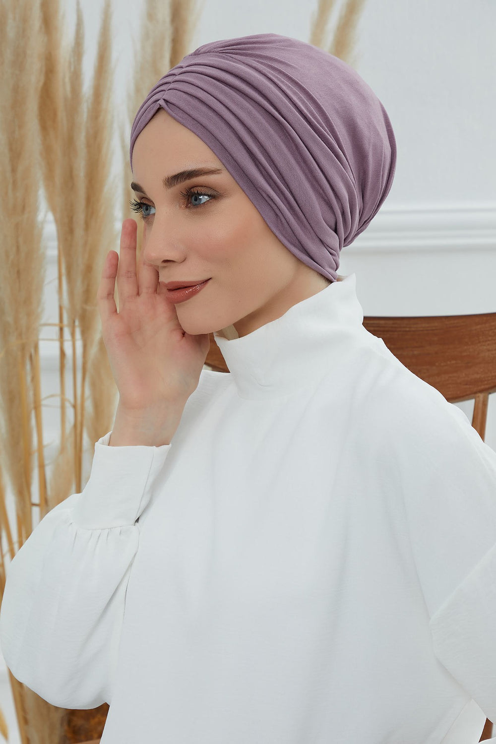 Shirred Elegance Head Turban For Women Fashion Instant Turban Shirred Head Scarf, Plain & Comfortable Stylish Bonnet Cap for Women,B-13 Lilac