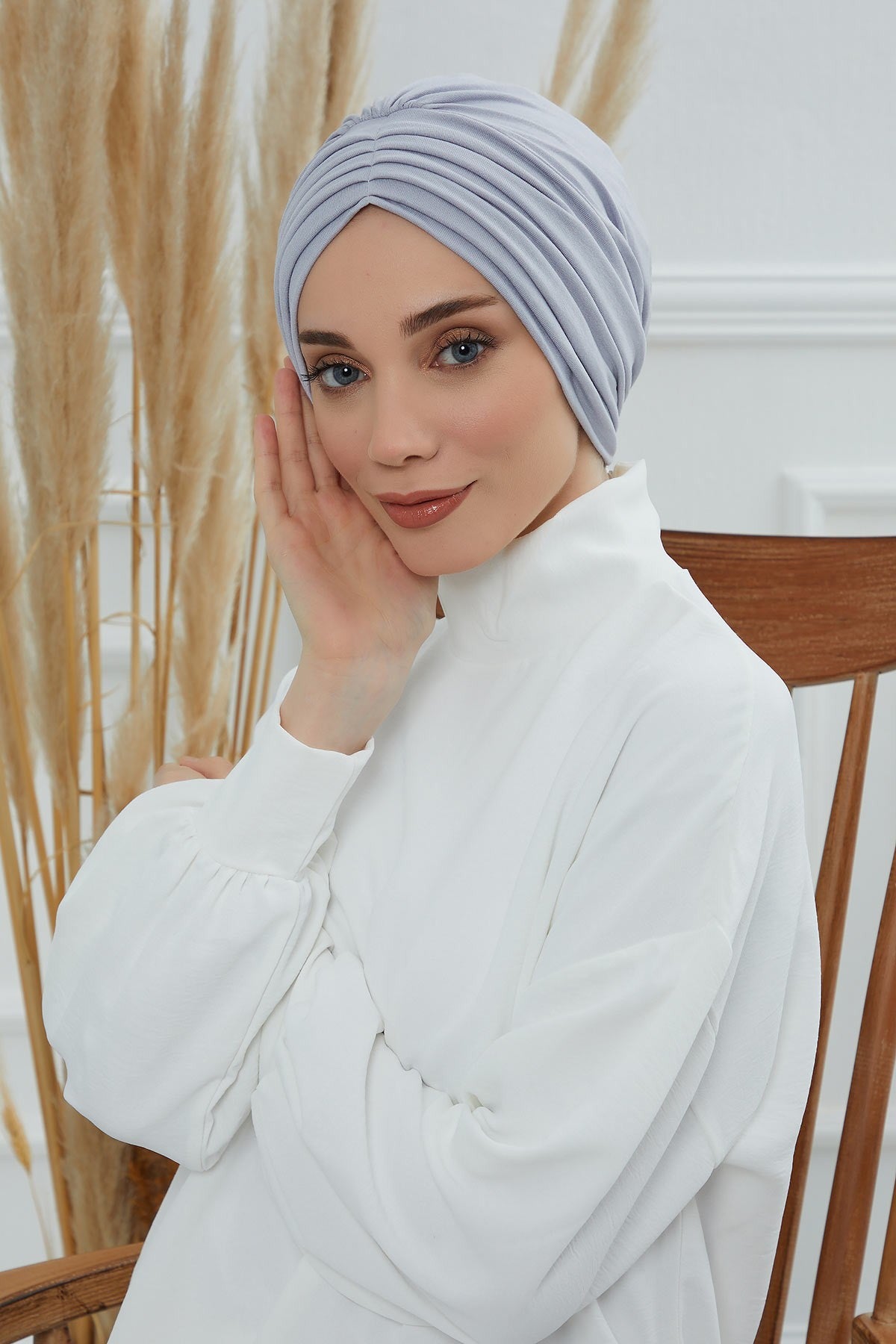 Shirred Elegance Head Turban For Women Fashion Instant Turban Shirred Head Scarf, Plain & Comfortable Stylish Bonnet Cap for Women,B-13 Grey 2