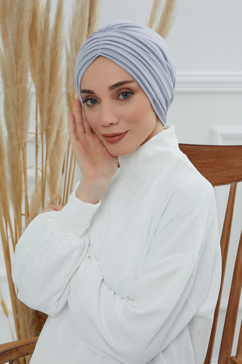 Shirred Elegance Head Turban For Women Fashion Instant Turban Shirred Head Scarf, Plain & Comfortable Stylish Bonnet Cap for Women,B-13 Grey 2
