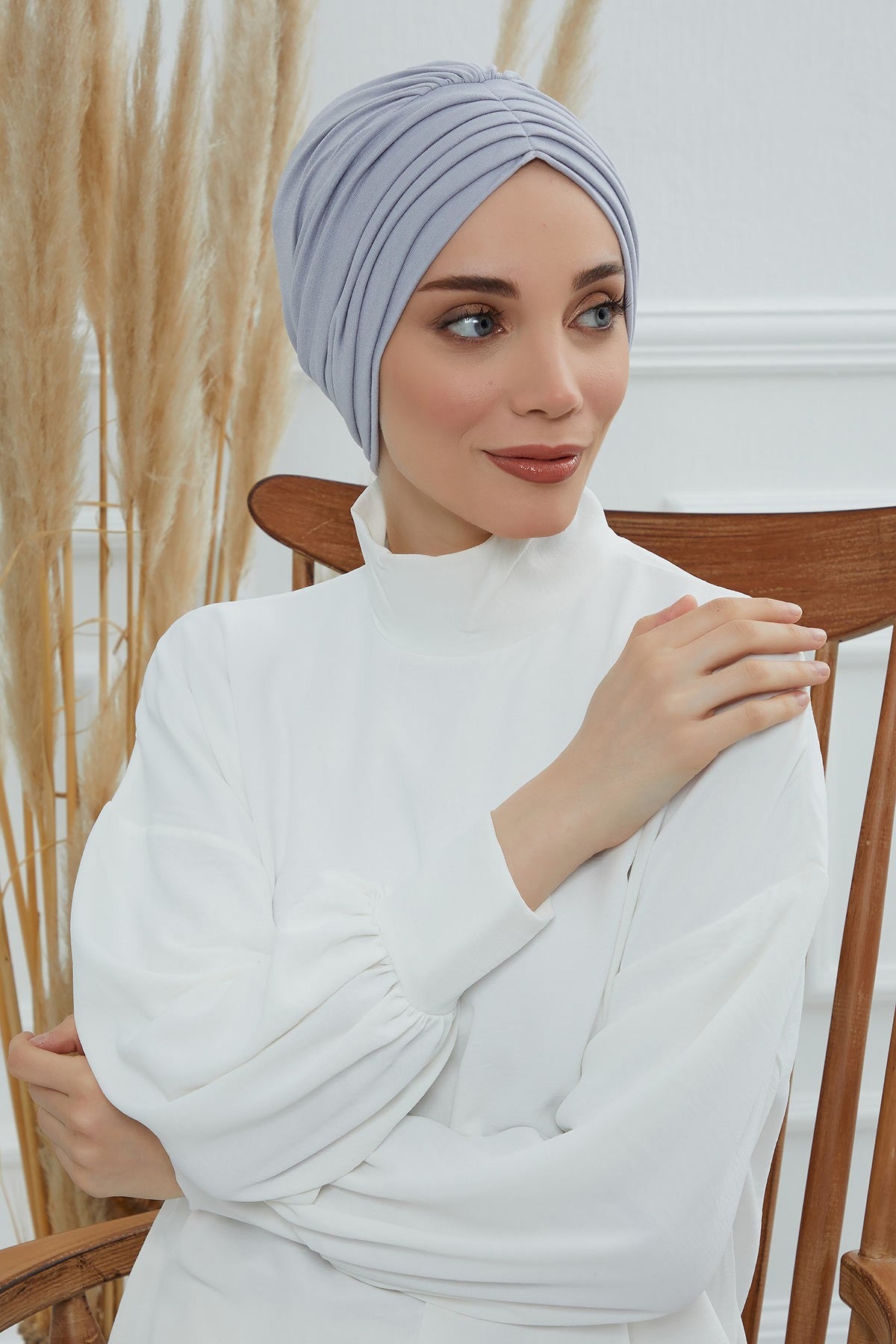 Shirred Elegance Head Turban For Women Fashion Instant Turban Shirred Head Scarf, Plain & Comfortable Stylish Bonnet Cap for Women,B-13 Grey 2