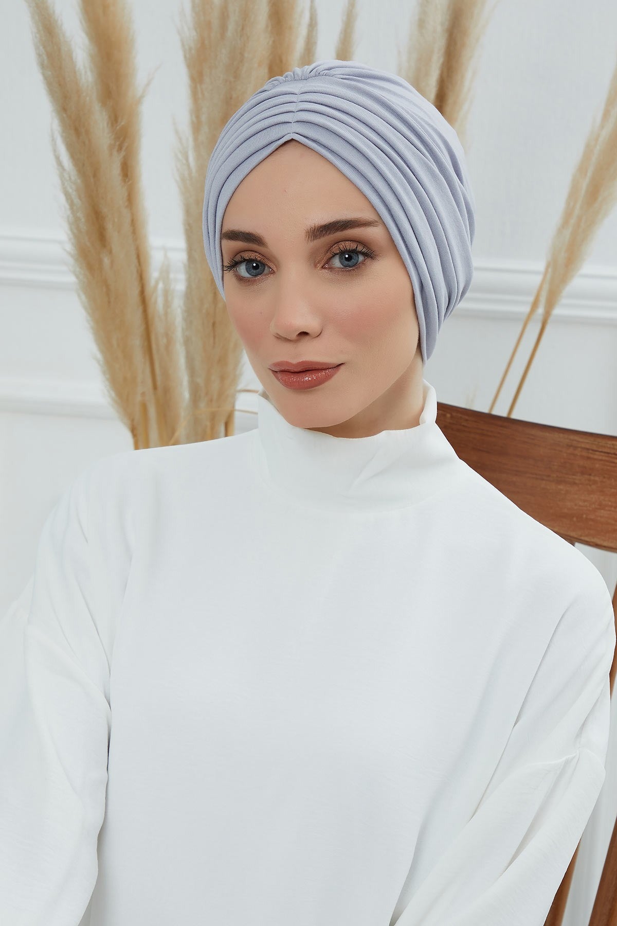 Shirred Elegance Head Turban For Women Fashion Instant Turban Shirred Head Scarf, Plain & Comfortable Stylish Bonnet Cap for Women,B-13 Grey 2