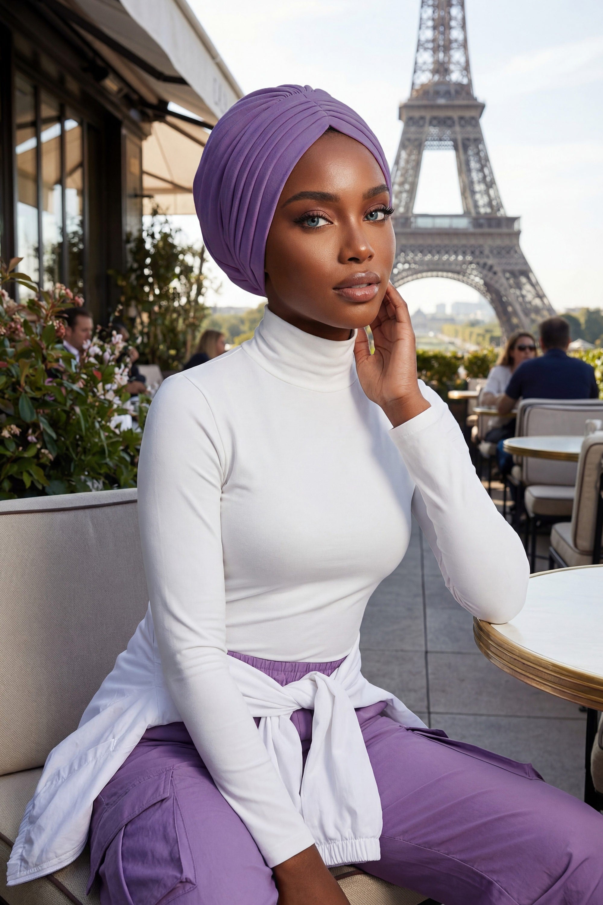 Shirred Elegance Head Turban For Women Fashion Instant Turban Shirred Head Scarf, Plain & Comfortable Stylish Bonnet Cap for Women,B-13 Purple 2