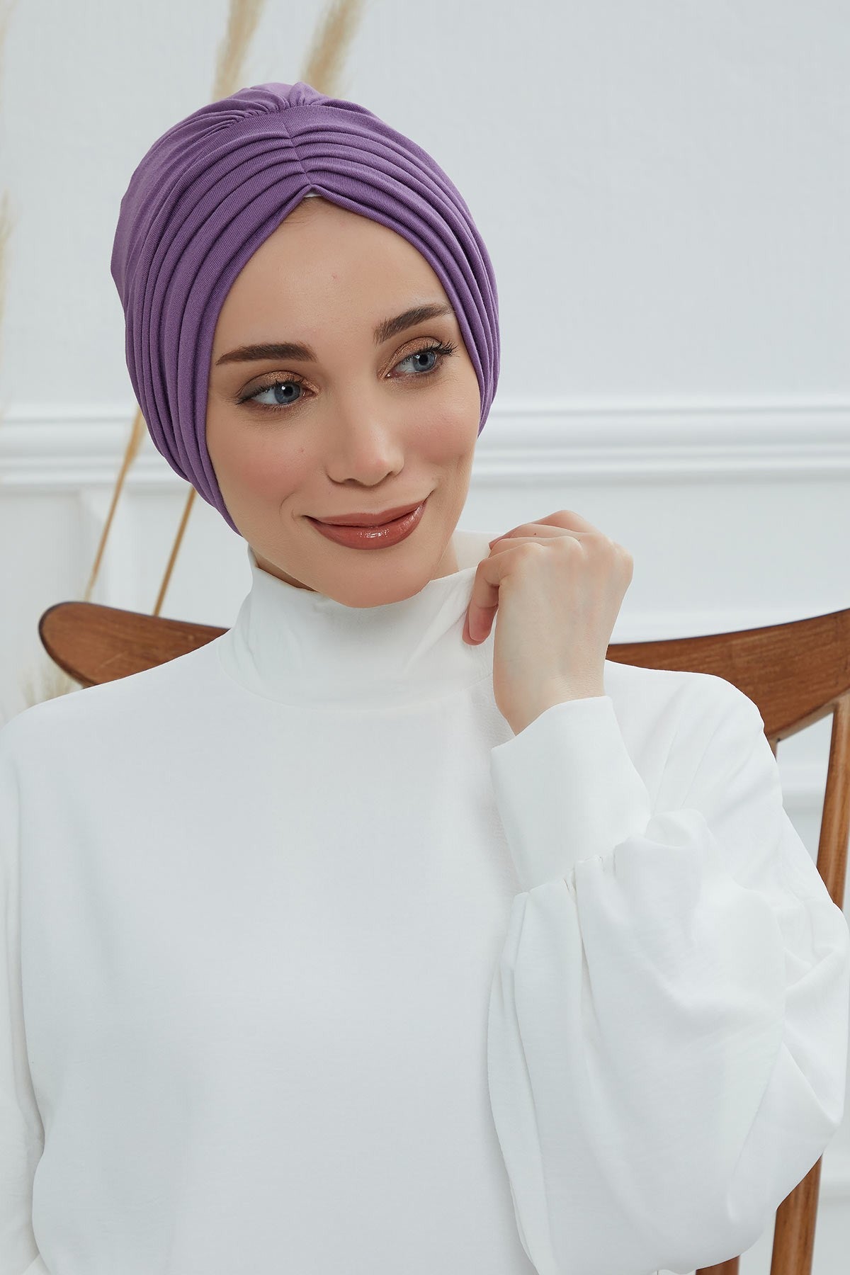 Shirred Elegance Head Turban For Women Fashion Instant Turban Shirred Head Scarf, Plain & Comfortable Stylish Bonnet Cap for Women,B-13 Purple 2