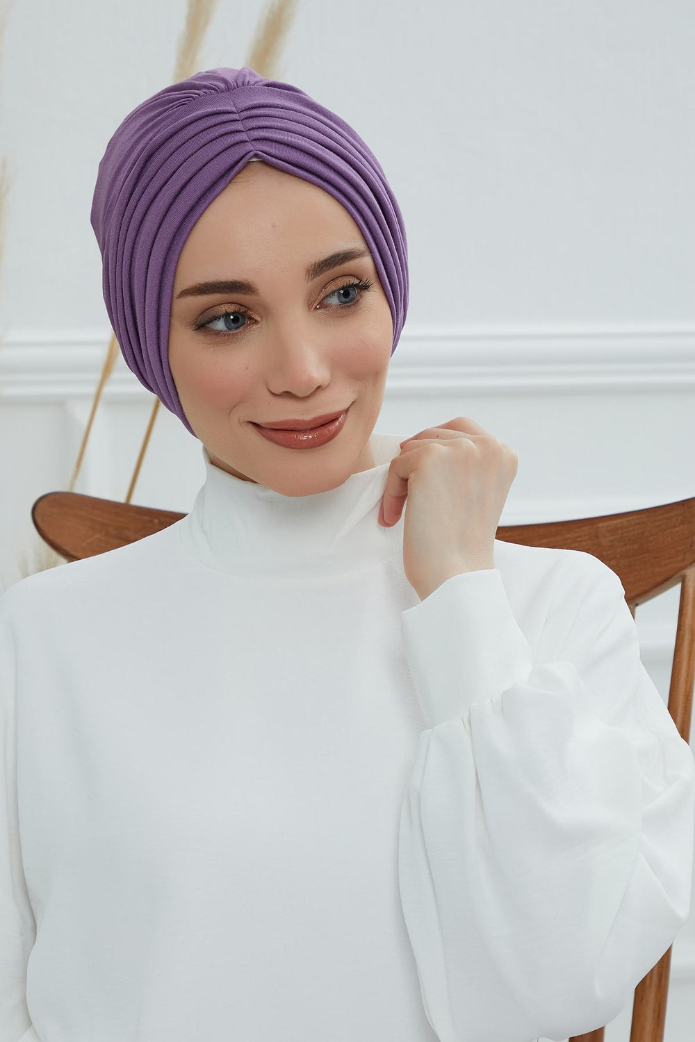 Shirred Elegance Head Turban For Women Fashion Instant Turban Shirred Head Scarf, Plain & Comfortable Stylish Bonnet Cap for Women,B-13 Purple 2