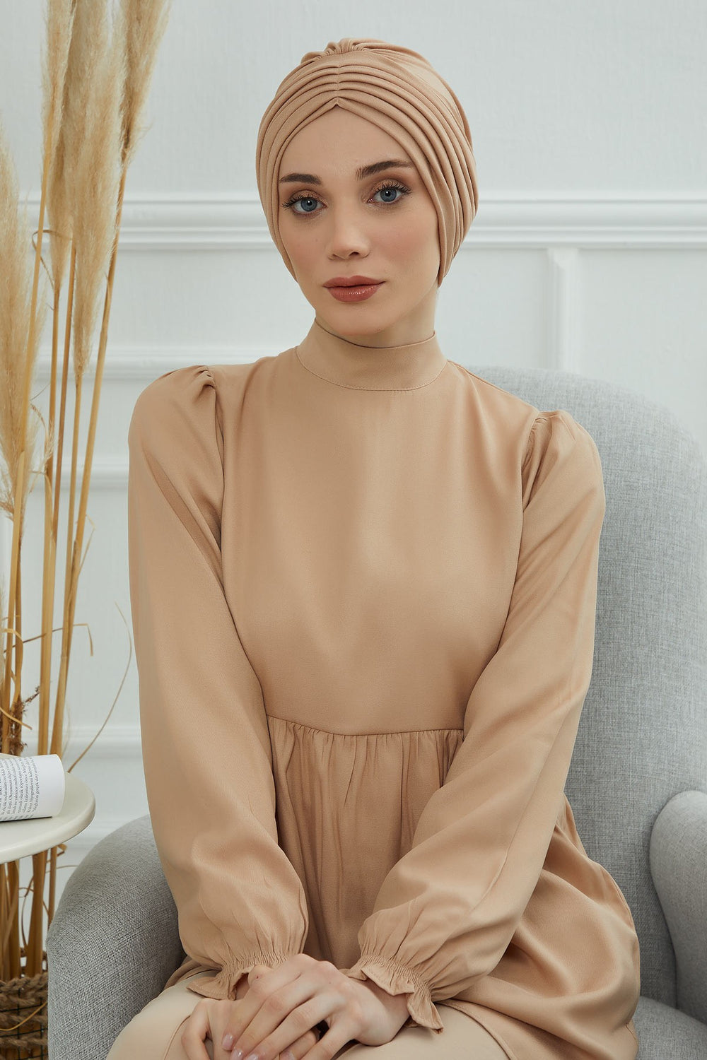 Shirred Elegance Head Turban For Women Fashion Instant Turban Shirred Head Scarf, Plain & Comfortable Stylish Bonnet Cap for Women,B-13 Sand Brown