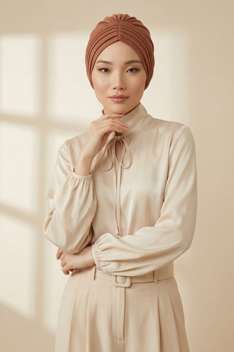 Shirred Elegance Head Turban For Women Fashion Instant Turban Shirred Head Scarf, Plain & Comfortable Stylish Bonnet Cap for Women,B-13
