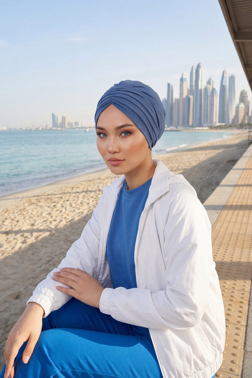 Shirred Elegance Head Turban For Women Fashion Instant Turban Shirred Head Scarf, Plain & Comfortable Stylish Bonnet Cap for Women,B-13 İndigo