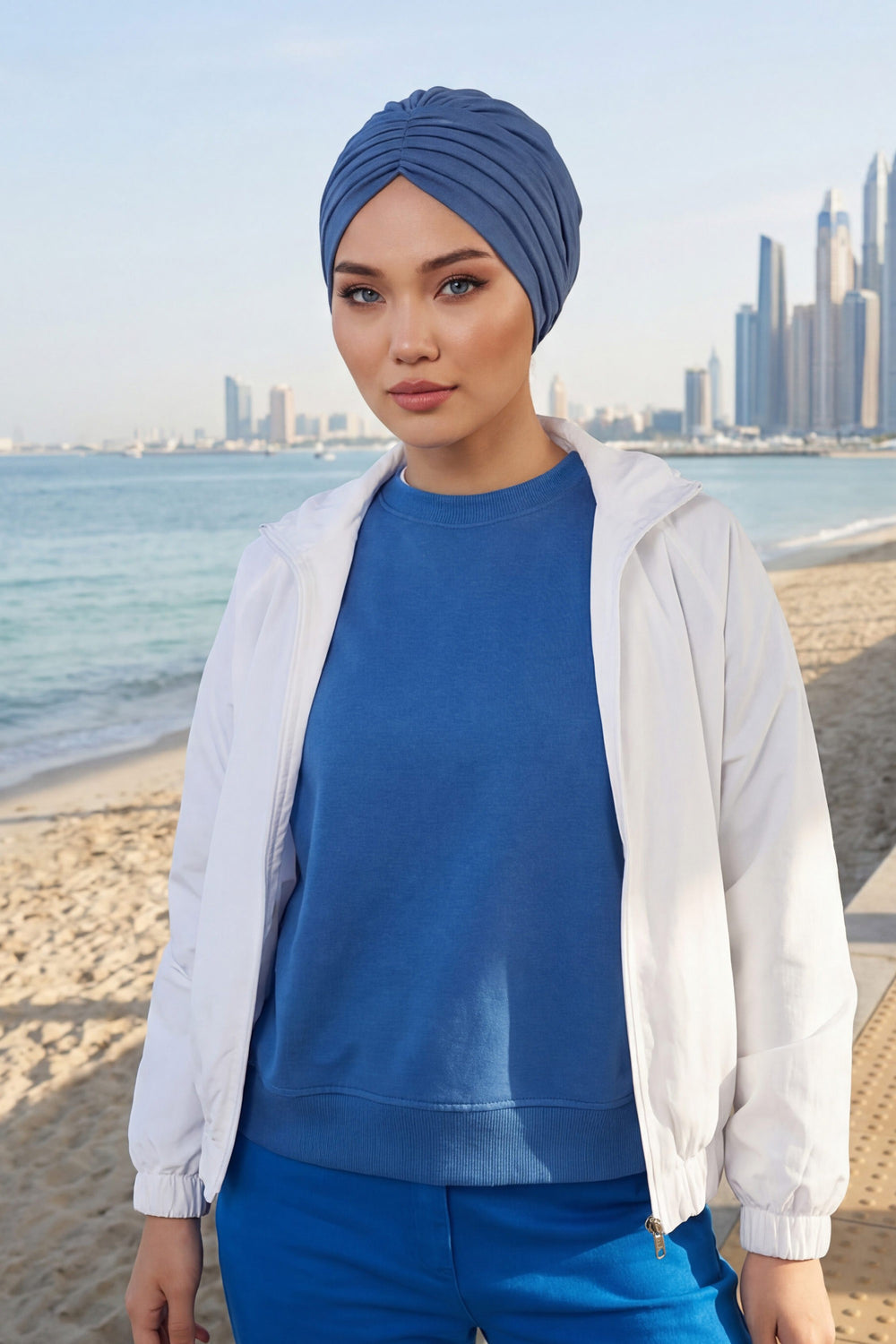 Shirred Elegance Head Turban For Women Fashion Instant Turban Shirred Head Scarf, Plain & Comfortable Stylish Bonnet Cap for Women,B-13 İndigo
