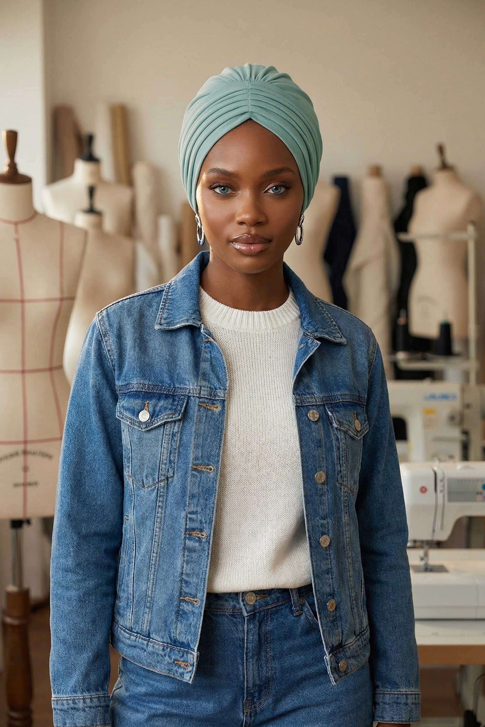 Shirred Elegance Head Turban For Women Fashion Instant Turban Shirred Head Scarf, Plain & Comfortable Stylish Bonnet Cap for Women,B-13 Dark Mint