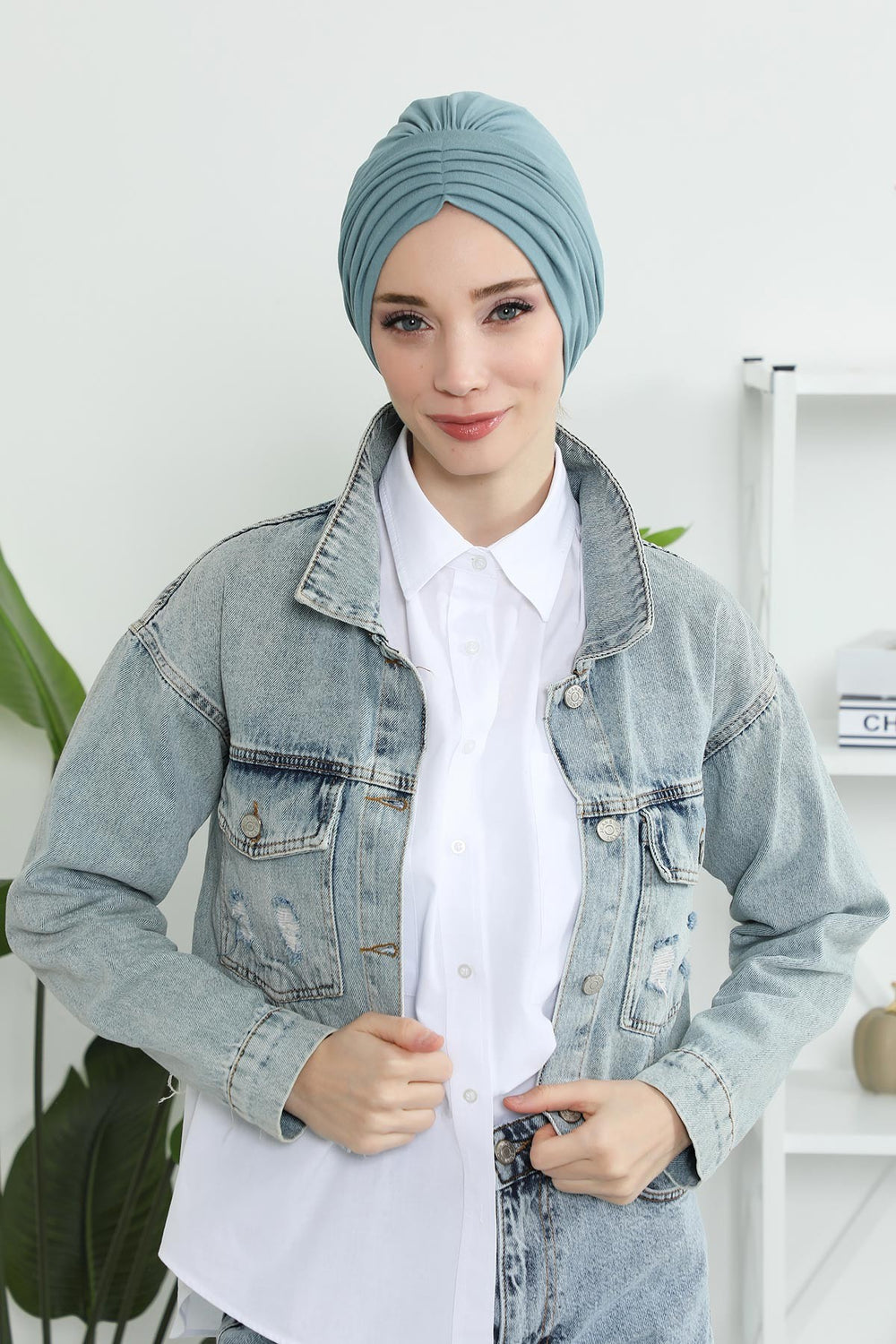 Shirred Elegance Head Turban For Women Fashion Instant Turban Shirred Head Scarf, Plain & Comfortable Stylish Bonnet Cap for Women,B-13 Dark Mint