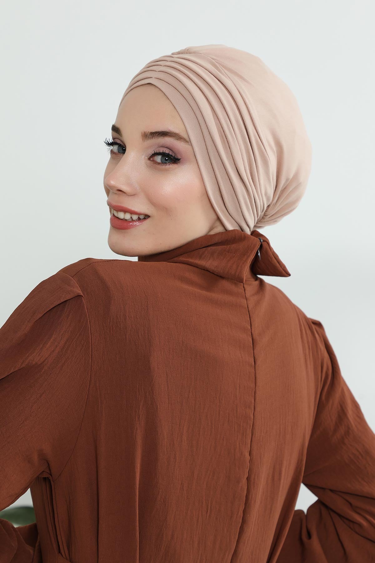 Shirred Elegance Head Turban For Women Fashion Instant Turban Shirred Head Scarf, Plain & Comfortable Stylish Bonnet Cap for Women,B-13 Light Mink