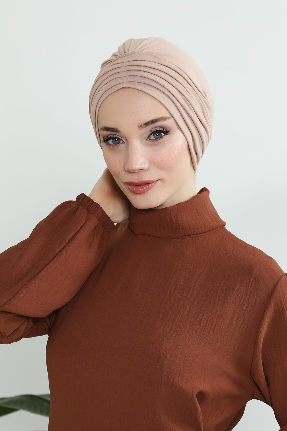 Shirred Elegance Head Turban For Women Fashion Instant Turban Shirred Head Scarf, Plain & Comfortable Stylish Bonnet Cap for Women,B-13 Light Mink