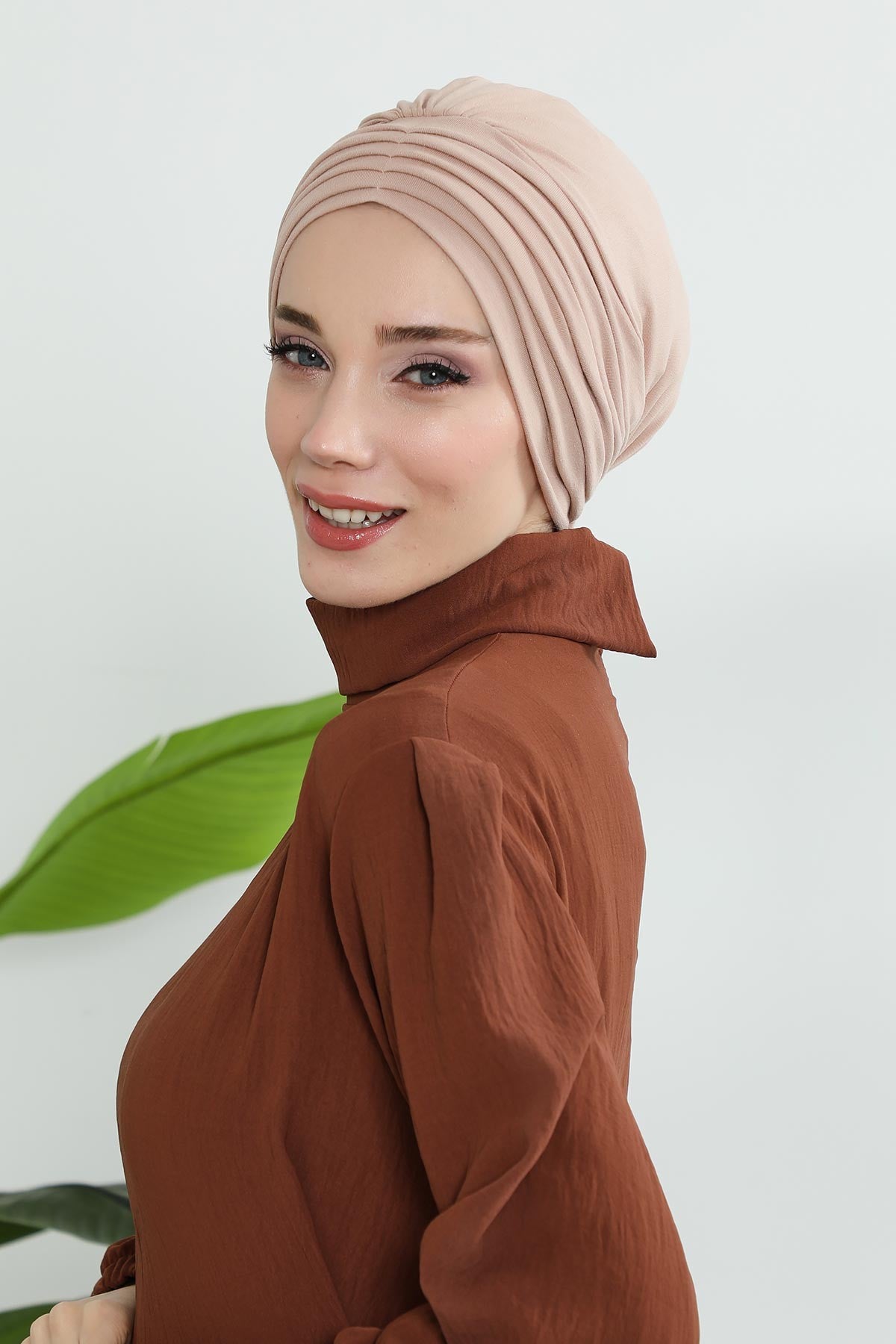 Shirred Elegance Head Turban For Women Fashion Instant Turban Shirred Head Scarf, Plain & Comfortable Stylish Bonnet Cap for Women,B-13 Light Mink