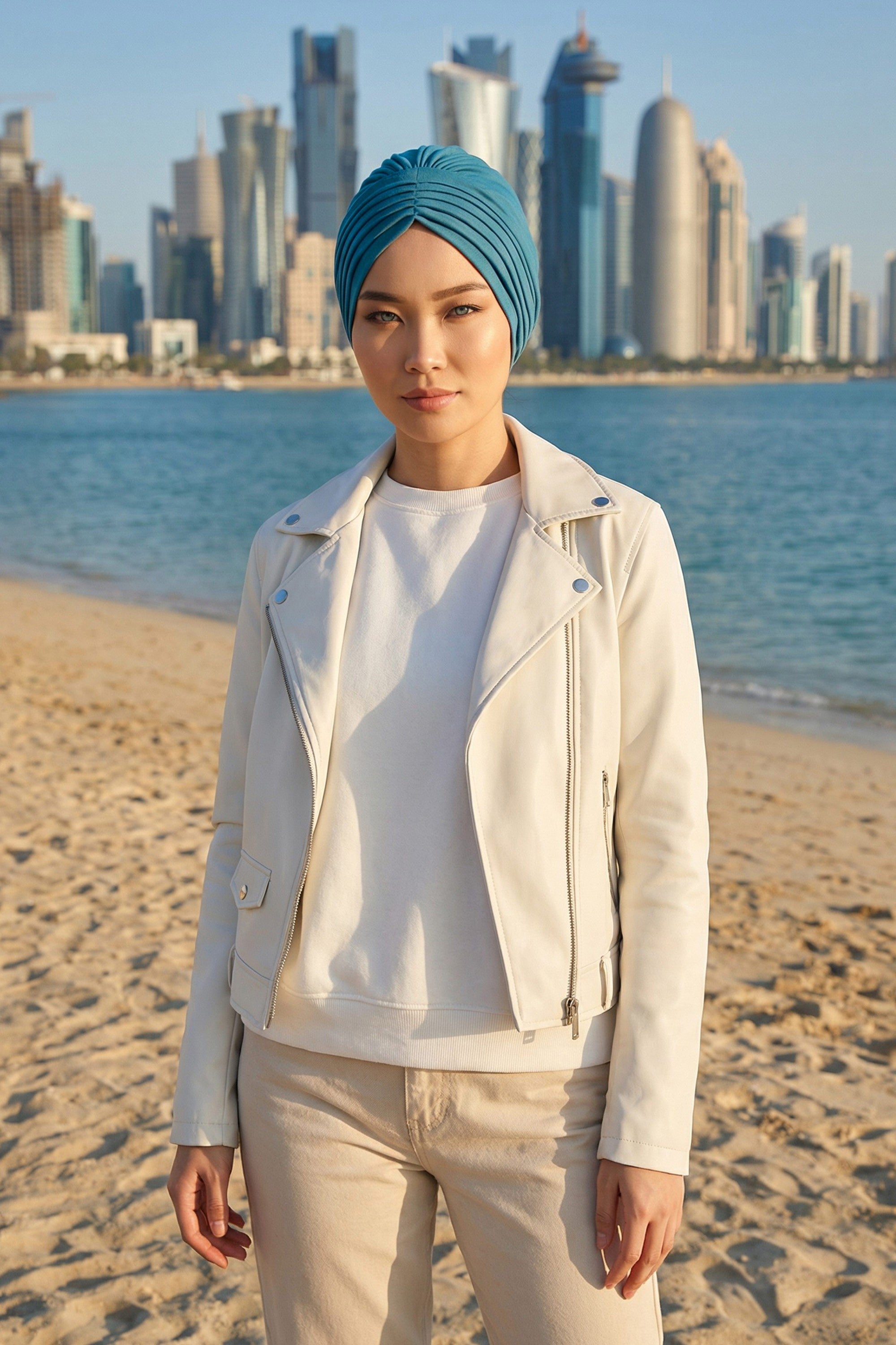 Shirred Elegance Head Turban For Women Fashion Instant Turban Shirred Head Scarf, Plain & Comfortable Stylish Bonnet Cap for Women,B-13 Petrol Blue