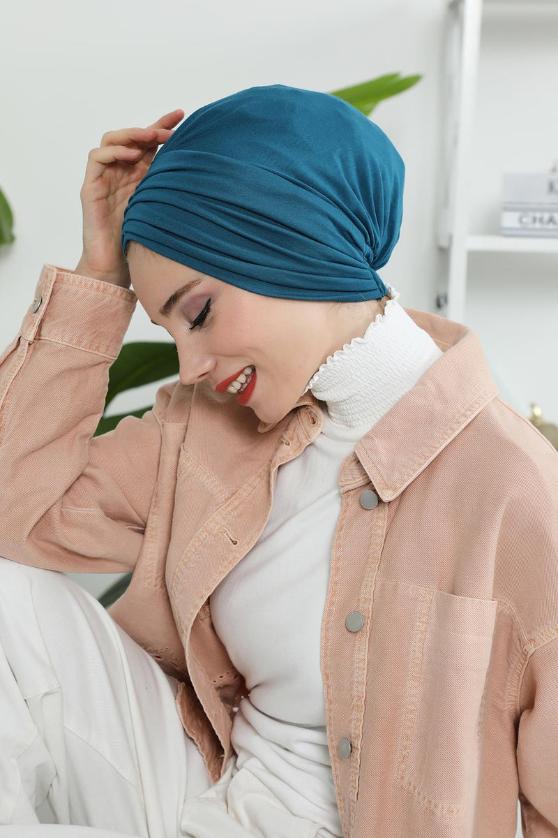 Shirred Elegance Head Turban For Women Fashion Instant Turban Shirred Head Scarf, Plain & Comfortable Stylish Bonnet Cap for Women,B-13