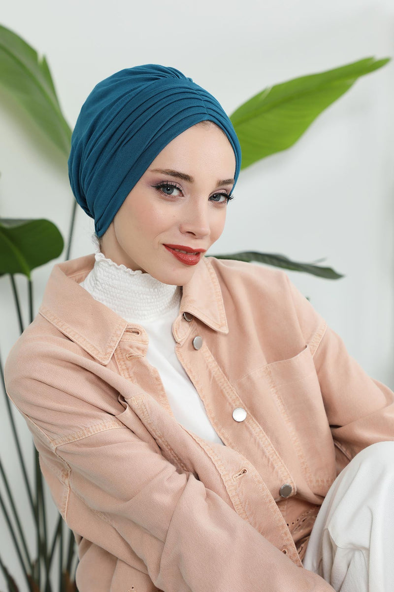 Shirred Elegance Head Turban For Women Fashion Instant Turban Shirred Head Scarf, Plain & Comfortable Stylish Bonnet Cap for Women,B-13