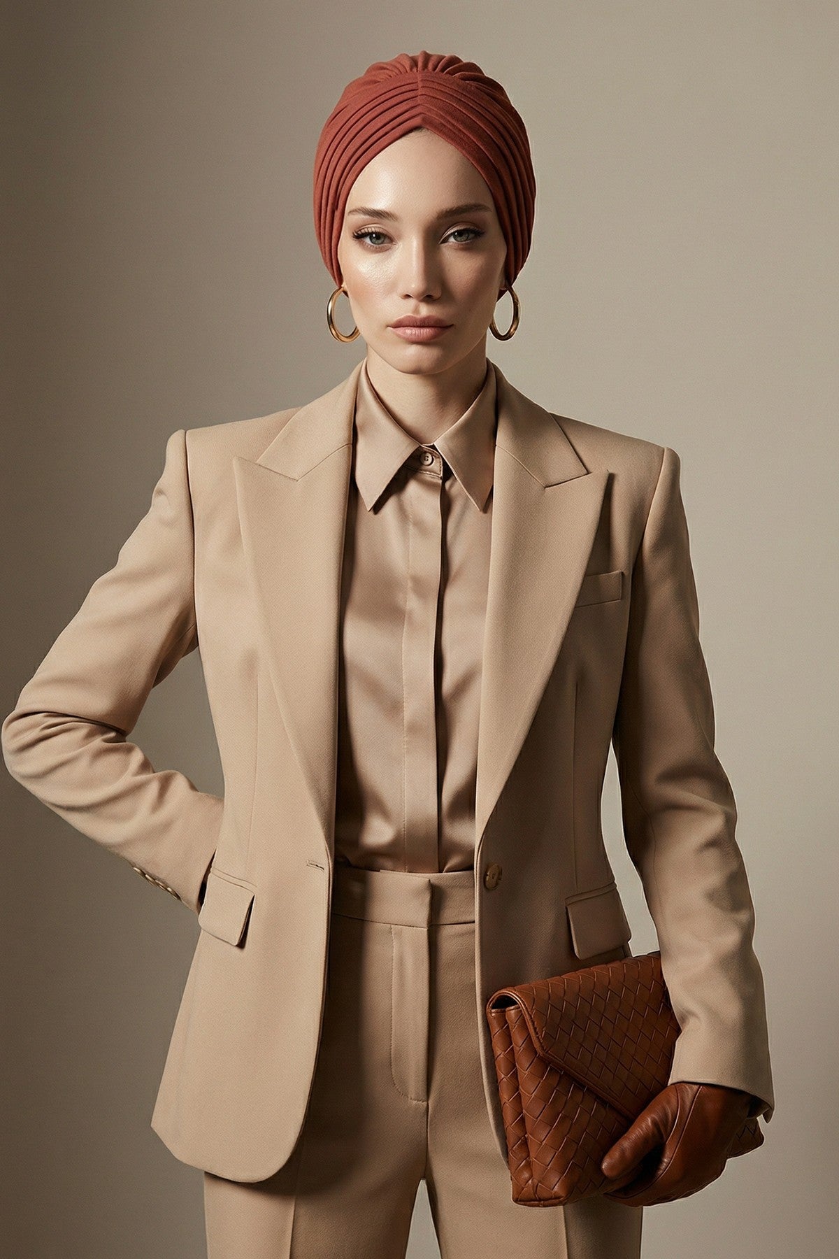 Shirred Elegance Head Turban For Women Fashion Instant Turban Shirred Head Scarf, Plain & Comfortable Stylish Bonnet Cap for Women,B-13 Cinnamon