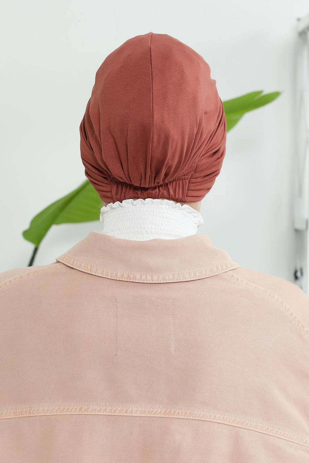 Shirred Elegance Head Turban For Women Fashion Instant Turban Shirred Head Scarf, Plain & Comfortable Stylish Bonnet Cap for Women,B-13 Cinnamon