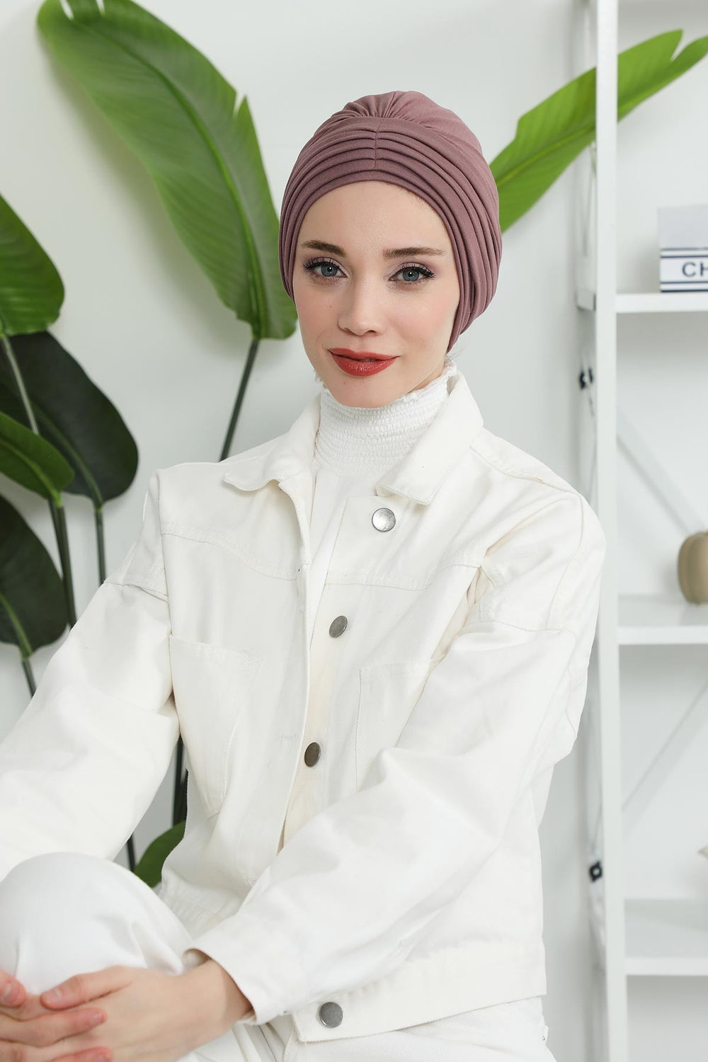 Shirred Elegance Head Turban For Women Fashion Instant Turban Shirred Head Scarf, Plain & Comfortable Stylish Bonnet Cap for Women,B-13 Dusty Rose