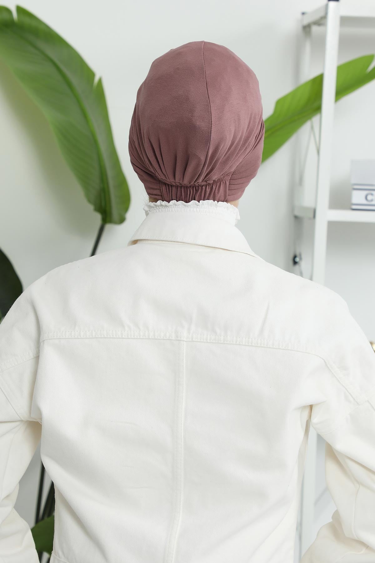 Shirred Elegance Head Turban For Women Fashion Instant Turban Shirred Head Scarf, Plain & Comfortable Stylish Bonnet Cap for Women,B-13 Dusty Rose