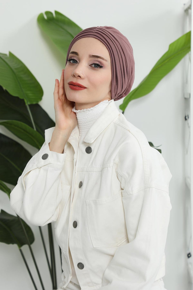 Shirred Elegance Head Turban For Women Fashion Instant Turban Shirred Head Scarf, Plain & Comfortable Stylish Bonnet Cap for Women,B-13