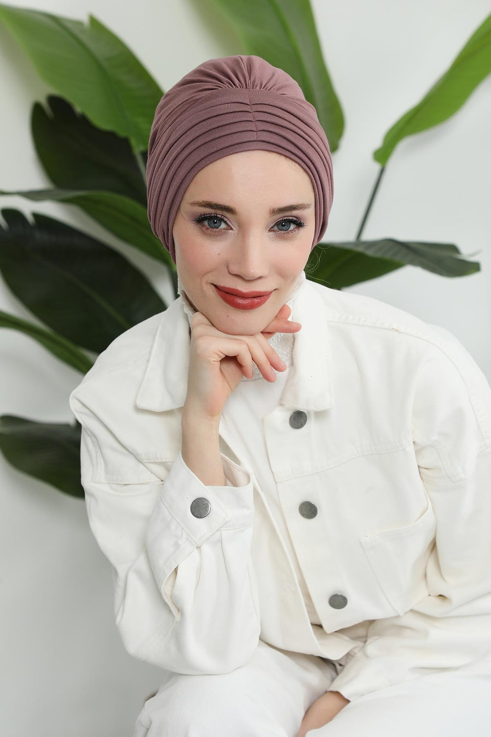 Shirred Elegance Head Turban For Women Fashion Instant Turban Shirred Head Scarf, Plain & Comfortable Stylish Bonnet Cap for Women,B-13 Dusty Rose