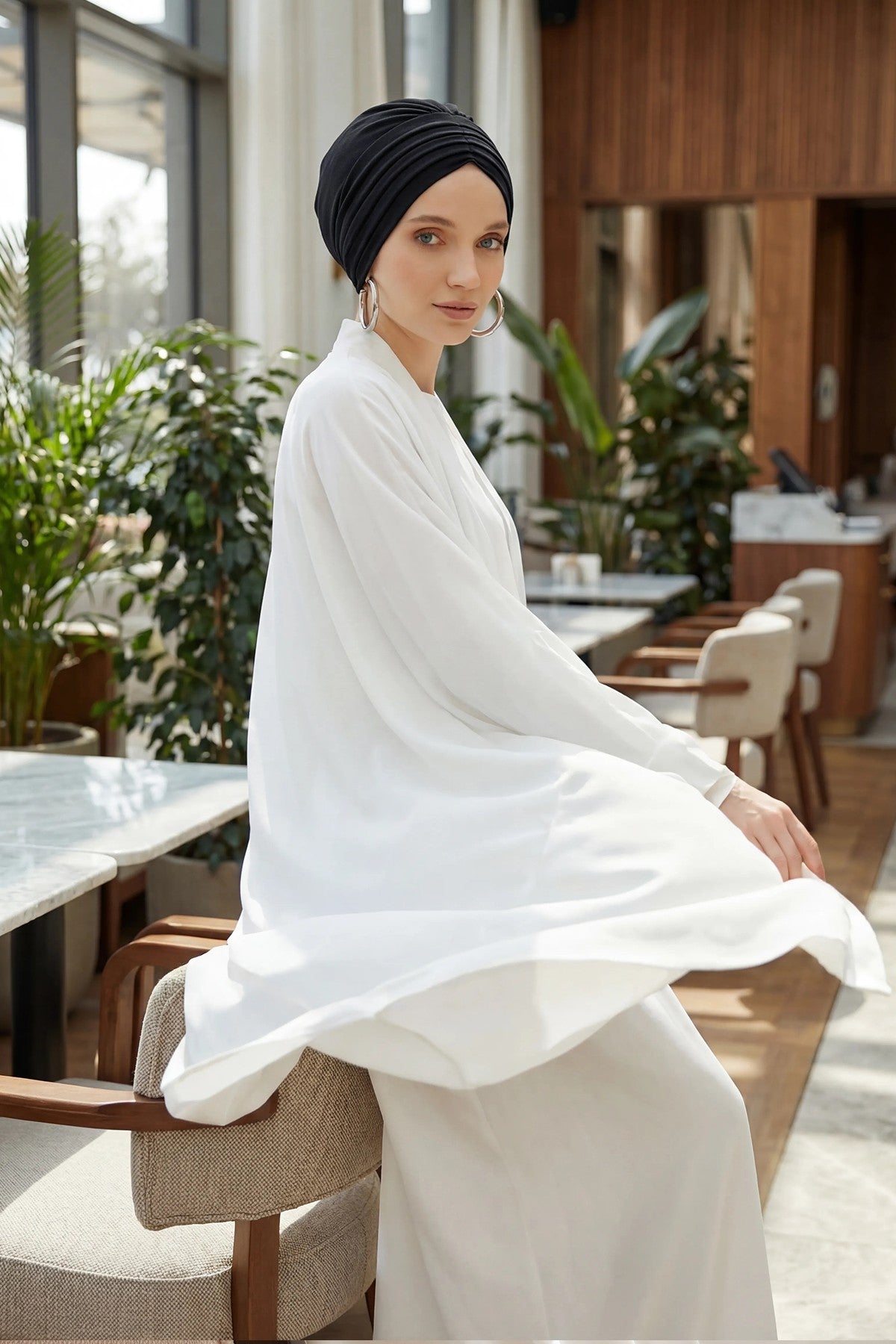 Shirred Elegance Head Turban For Women Fashion Instant Turban Shirred Head Scarf, Plain & Comfortable Stylish Bonnet Cap for Women,B-13 Black