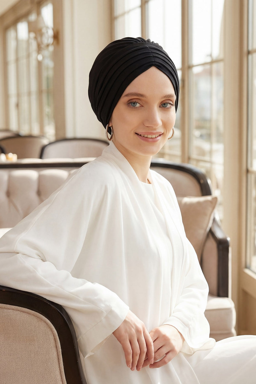 Shirred Elegance Head Turban For Women Fashion Instant Turban Shirred Head Scarf, Plain & Comfortable Stylish Bonnet Cap for Women,B-13 Black