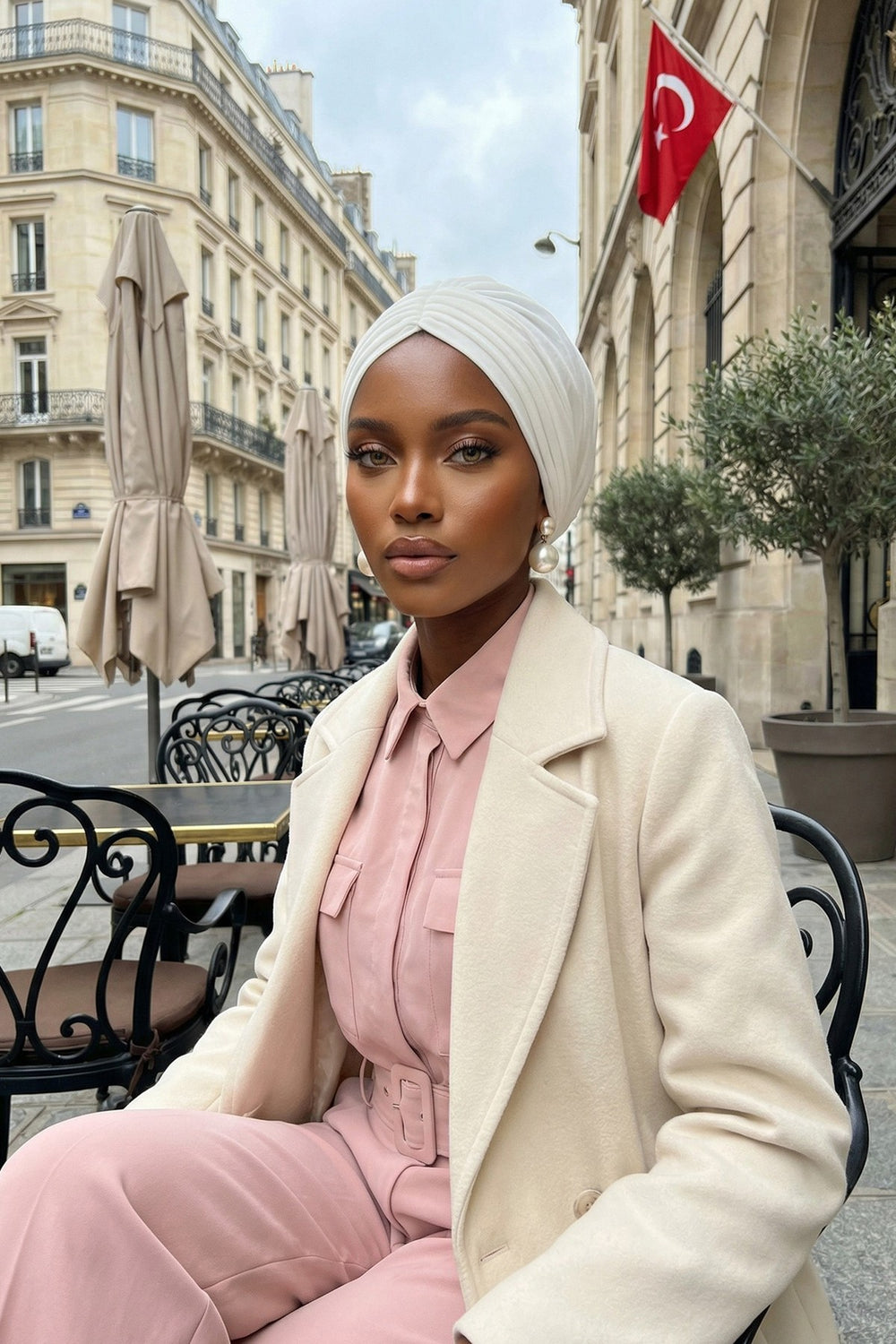 Shirred Elegance Head Turban For Women Fashion Instant Turban Shirred Head Scarf, Plain & Comfortable Stylish Bonnet Cap for Women,B-13 Ivory