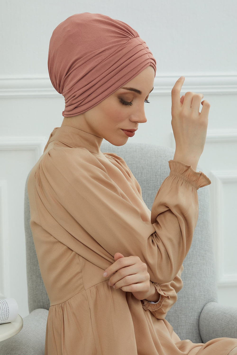 Shirred Elegance Head Turban For Women Fashion Instant Turban Shirred Head Scarf, Plain & Comfortable Stylish Bonnet Cap for Women,B-13