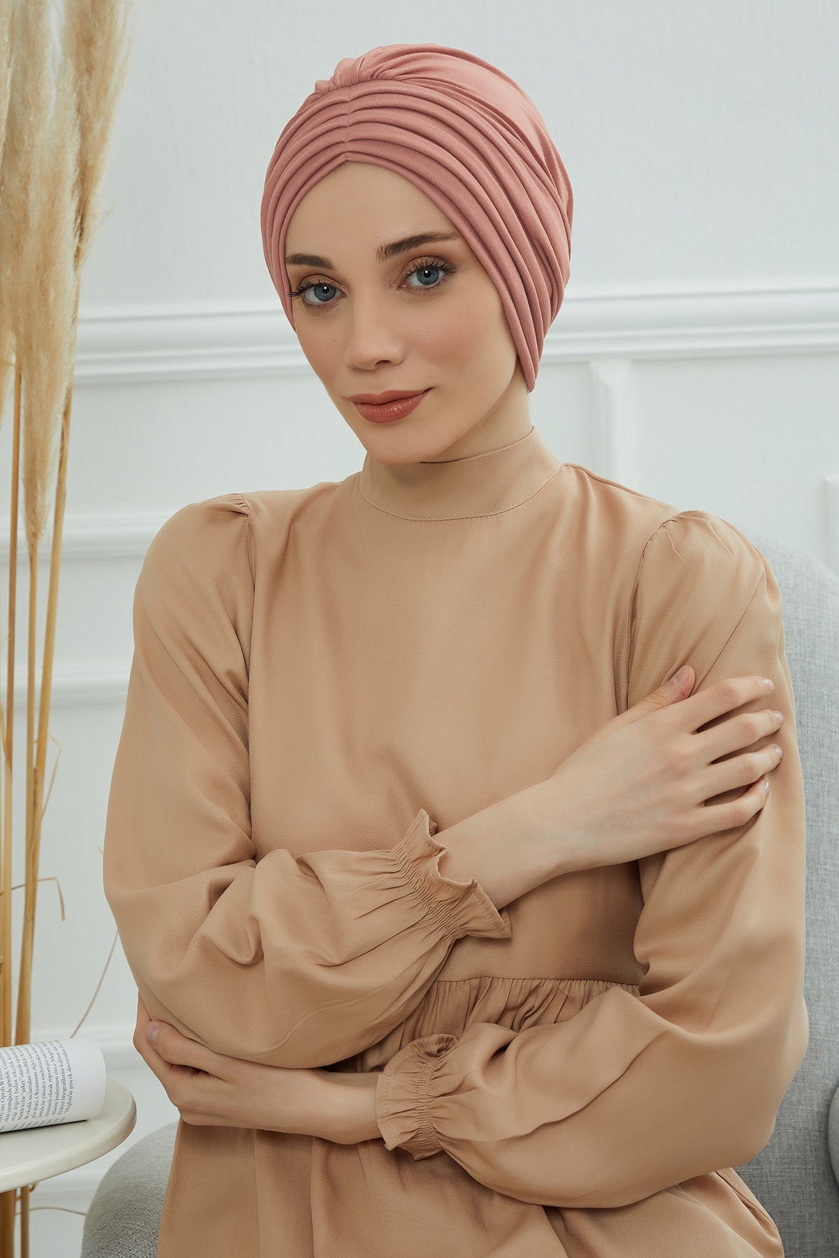Shirred Elegance Head Turban For Women Fashion Instant Turban Shirred Head Scarf, Plain & Comfortable Stylish Bonnet Cap for Women,B-13