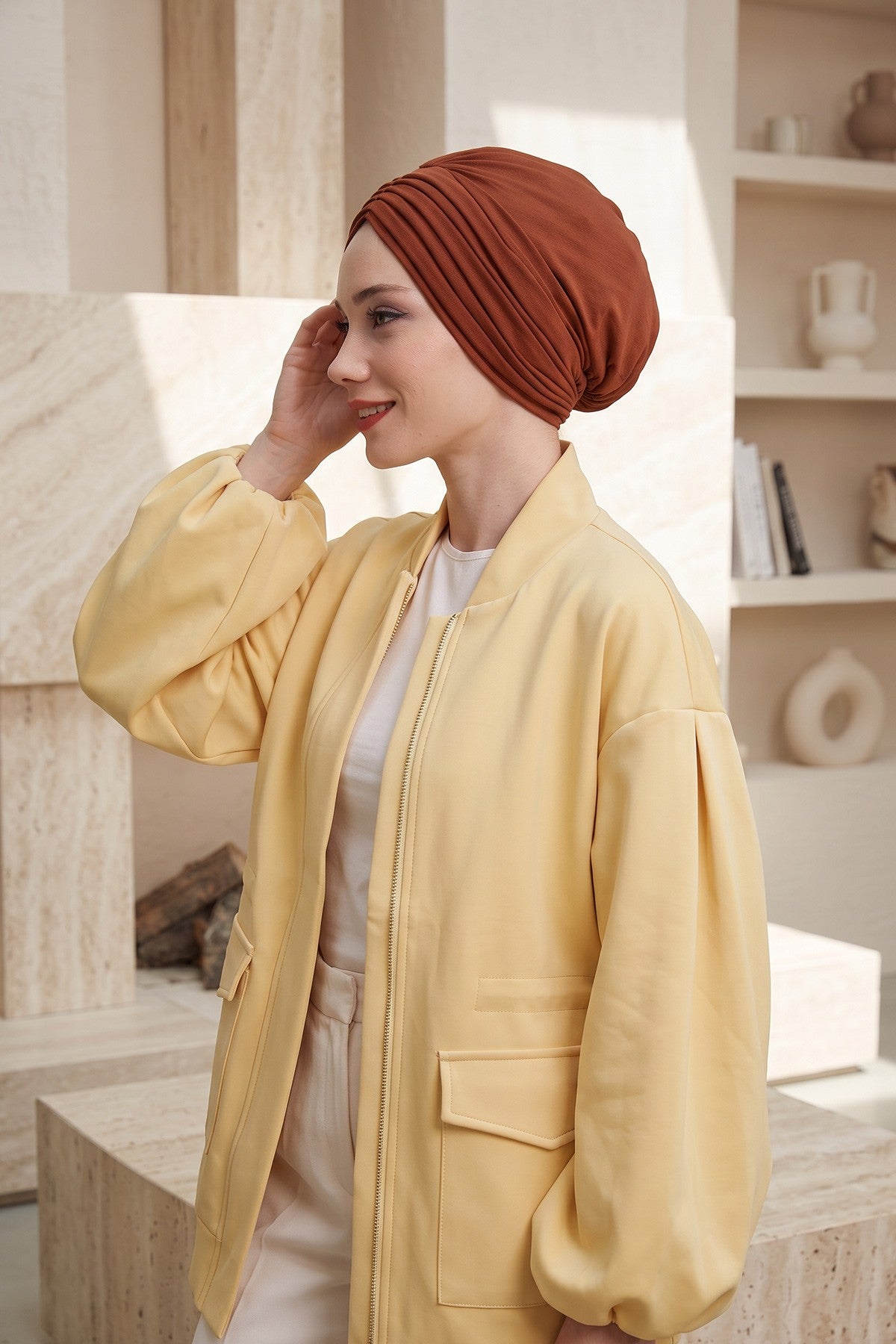 Shirred Elegance Head Turban For Women Fashion Instant Turban Shirred Head Scarf, Plain & Comfortable Stylish Bonnet Cap for Women,B-13