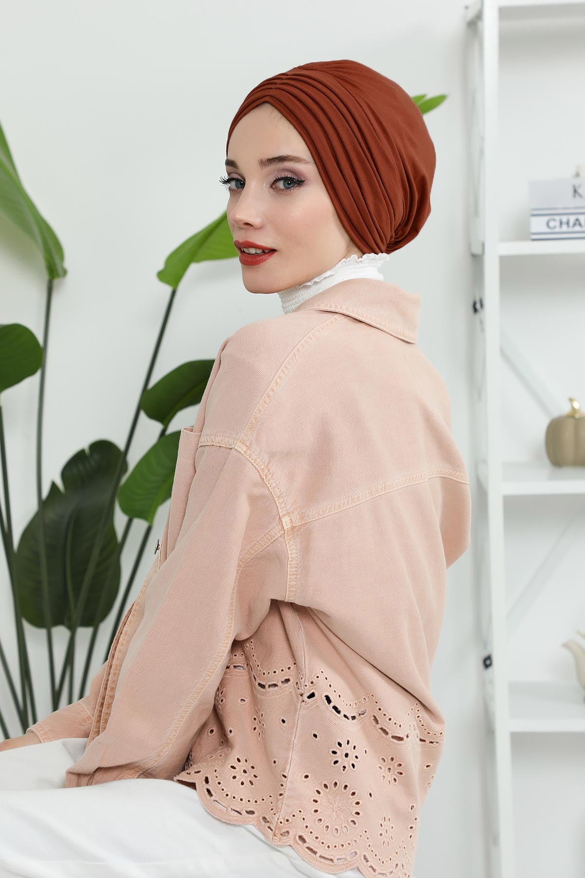 Shirred Elegance Head Turban For Women Fashion Instant Turban Shirred Head Scarf, Plain & Comfortable Stylish Bonnet Cap for Women,B-13