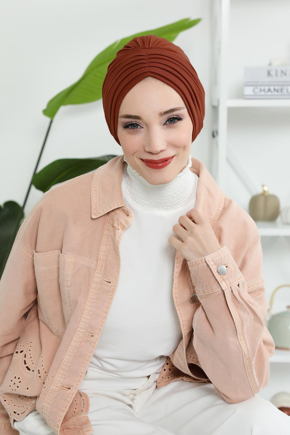Shirred Elegance Head Turban For Women Fashion Instant Turban Shirred Head Scarf, Plain & Comfortable Stylish Bonnet Cap for Women,B-13