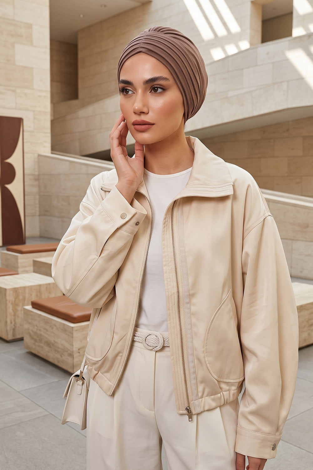 Shirred Elegance Head Turban For Women Fashion Instant Turban Shirred Head Scarf, Plain & Comfortable Stylish Bonnet Cap for Women,B-13 Chocolate