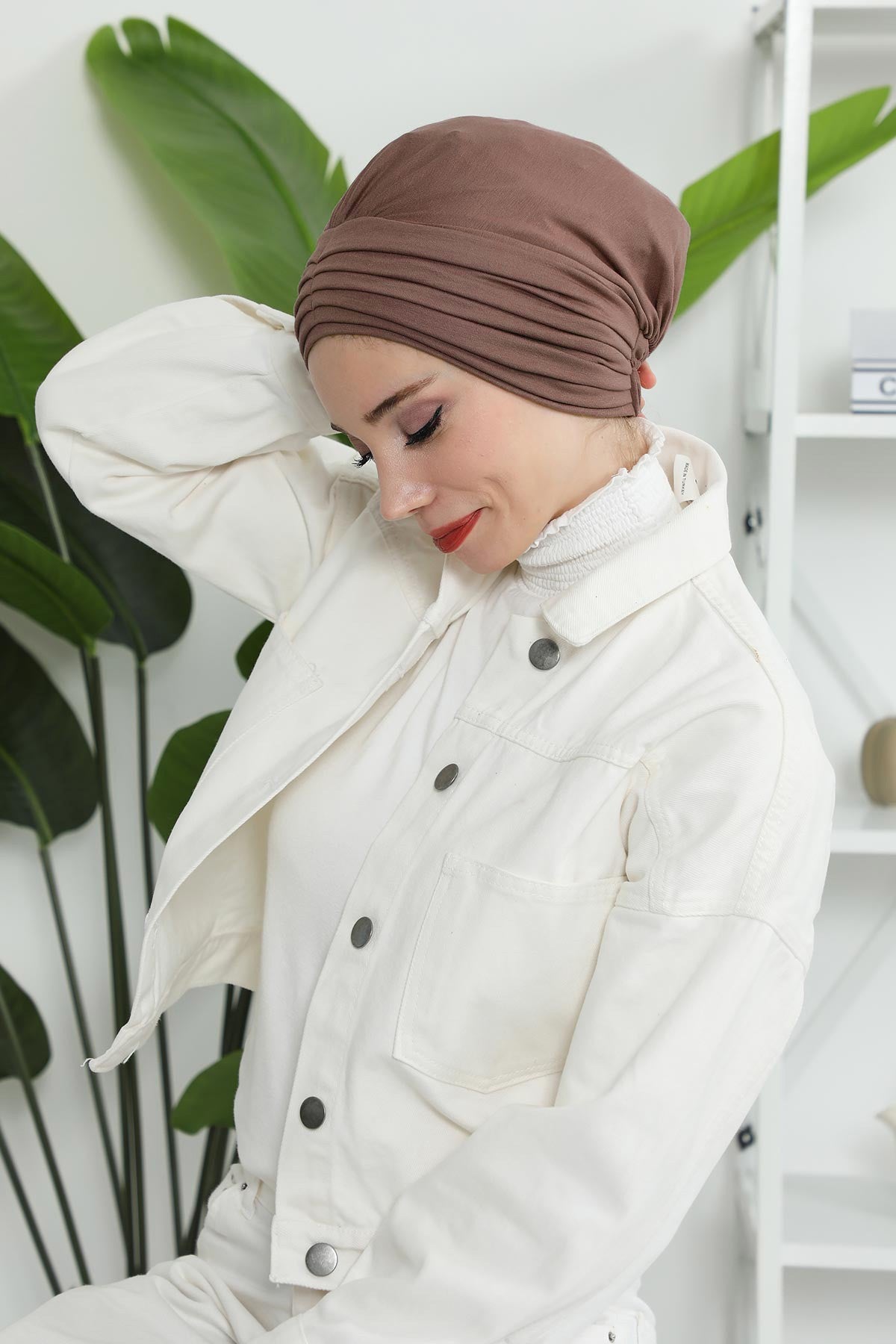 Shirred Elegance Head Turban For Women Fashion Instant Turban Shirred Head Scarf, Plain & Comfortable Stylish Bonnet Cap for Women,B-13