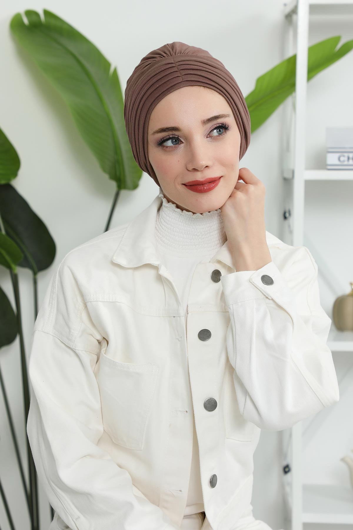 Shirred Elegance Head Turban For Women Fashion Instant Turban Shirred Head Scarf, Plain & Comfortable Stylish Bonnet Cap for Women,B-13