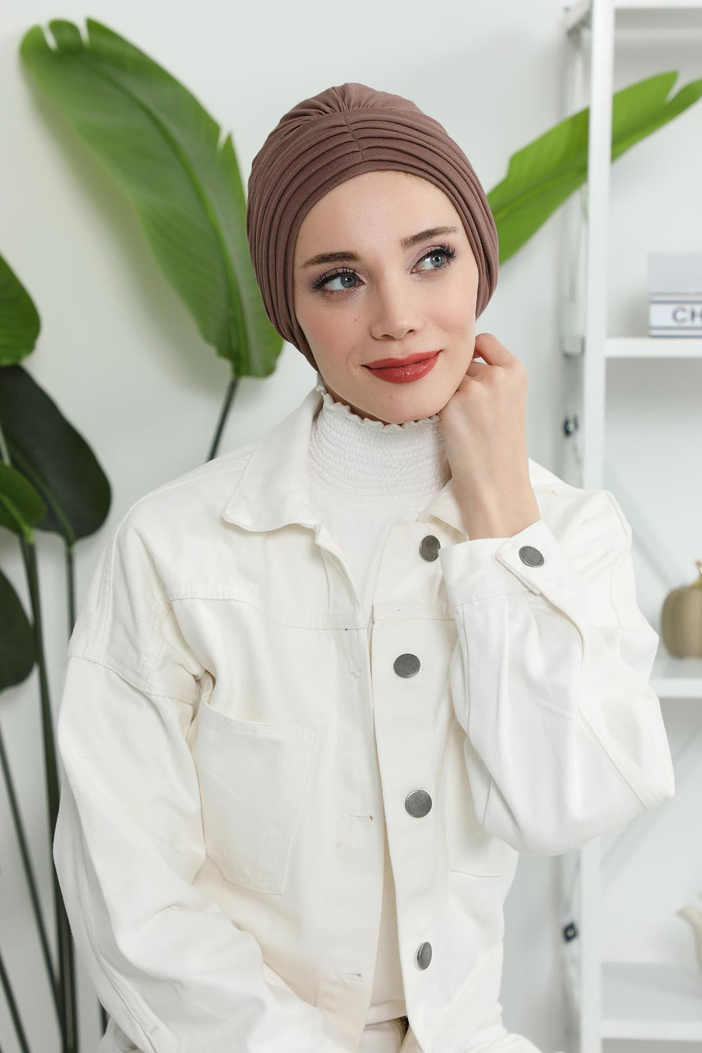 Shirred Elegance Head Turban For Women Fashion Instant Turban Shirred Head Scarf, Plain & Comfortable Stylish Bonnet Cap for Women,B-13