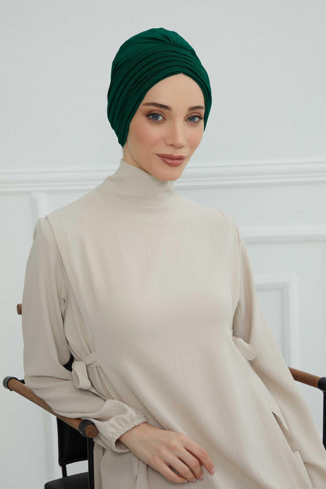 Shirred Elegance Head Turban For Women Fashion Instant Turban Shirred Head Scarf, Plain & Comfortable Stylish Bonnet Cap for Women,B-13