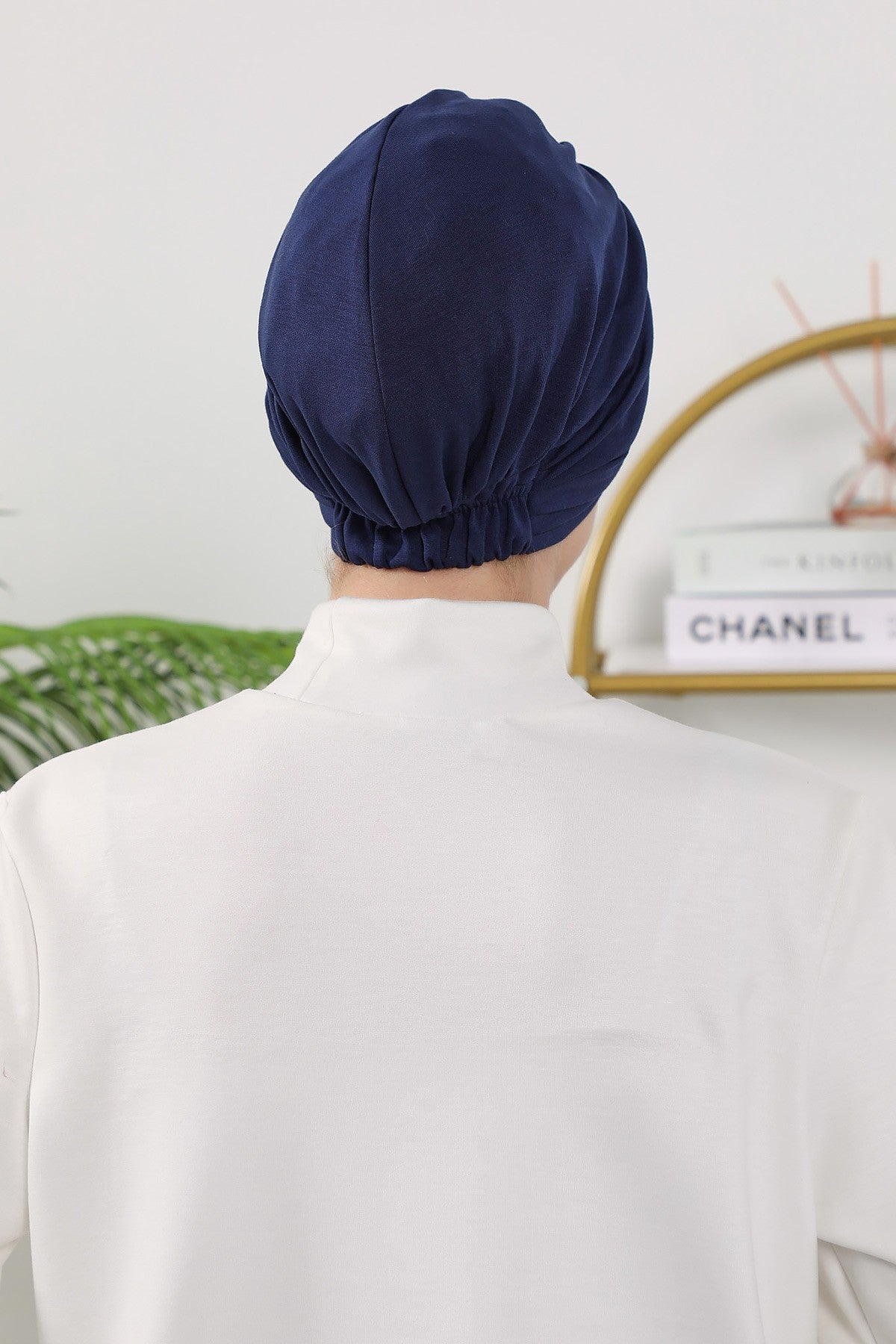 Shirred Elegance Turban for Women for All Seasons, Ready to Wear Stretchy Headwrap for Women, Breathable One Size Modest Hijab Cap for Everyday and Special Occasions,B-13O Navy Blue